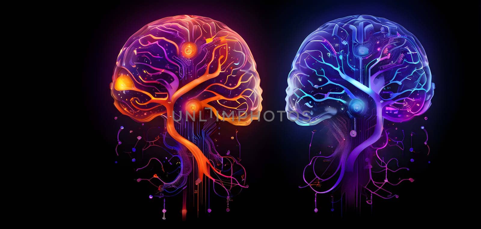 abstract brain split into two halves, one side athletic motion, the other side neural network