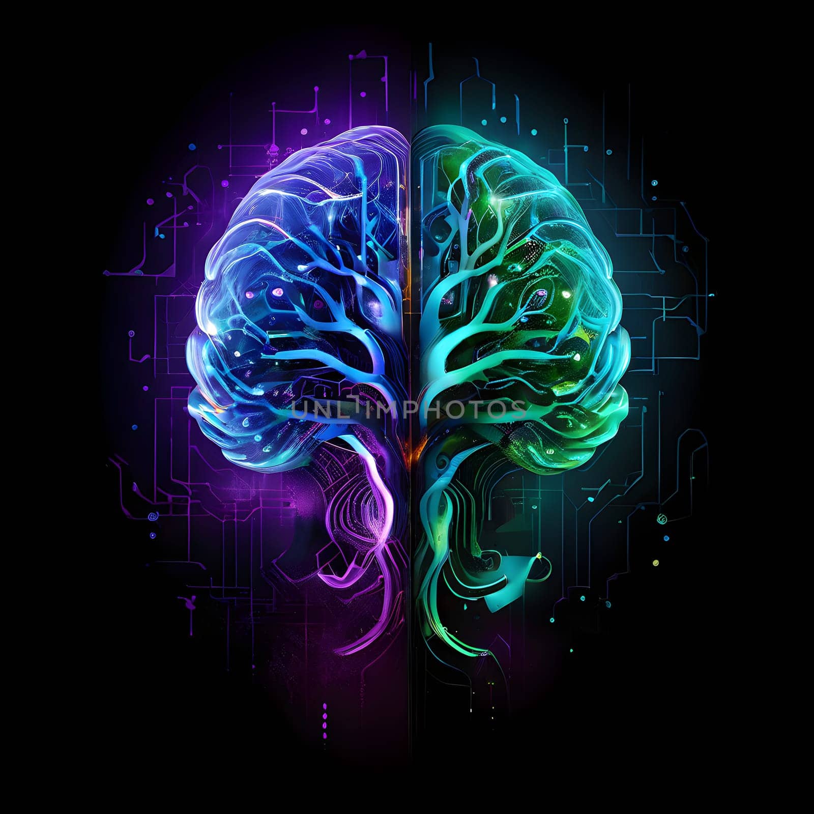 abstract brain split into two halves, one side athletic motion, the other side neural network