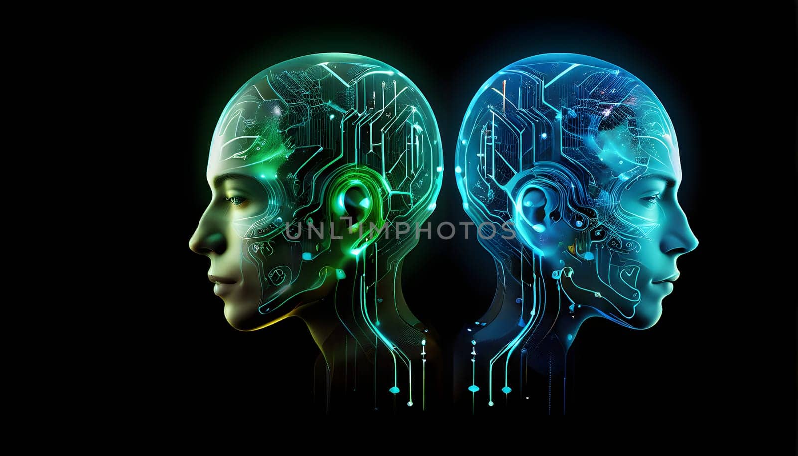 abstract brain split into two halves, one side athletic motion, the other side neural network