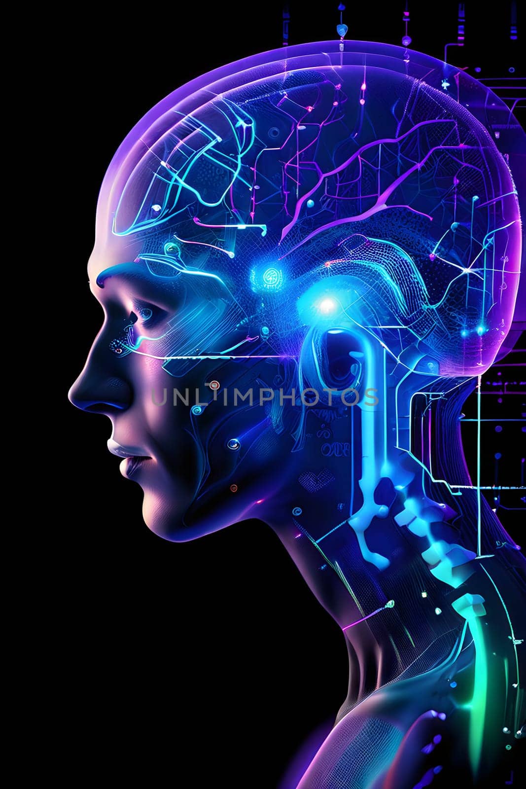 abstract brain split into two halves, one side athletic motion, the other side neural network