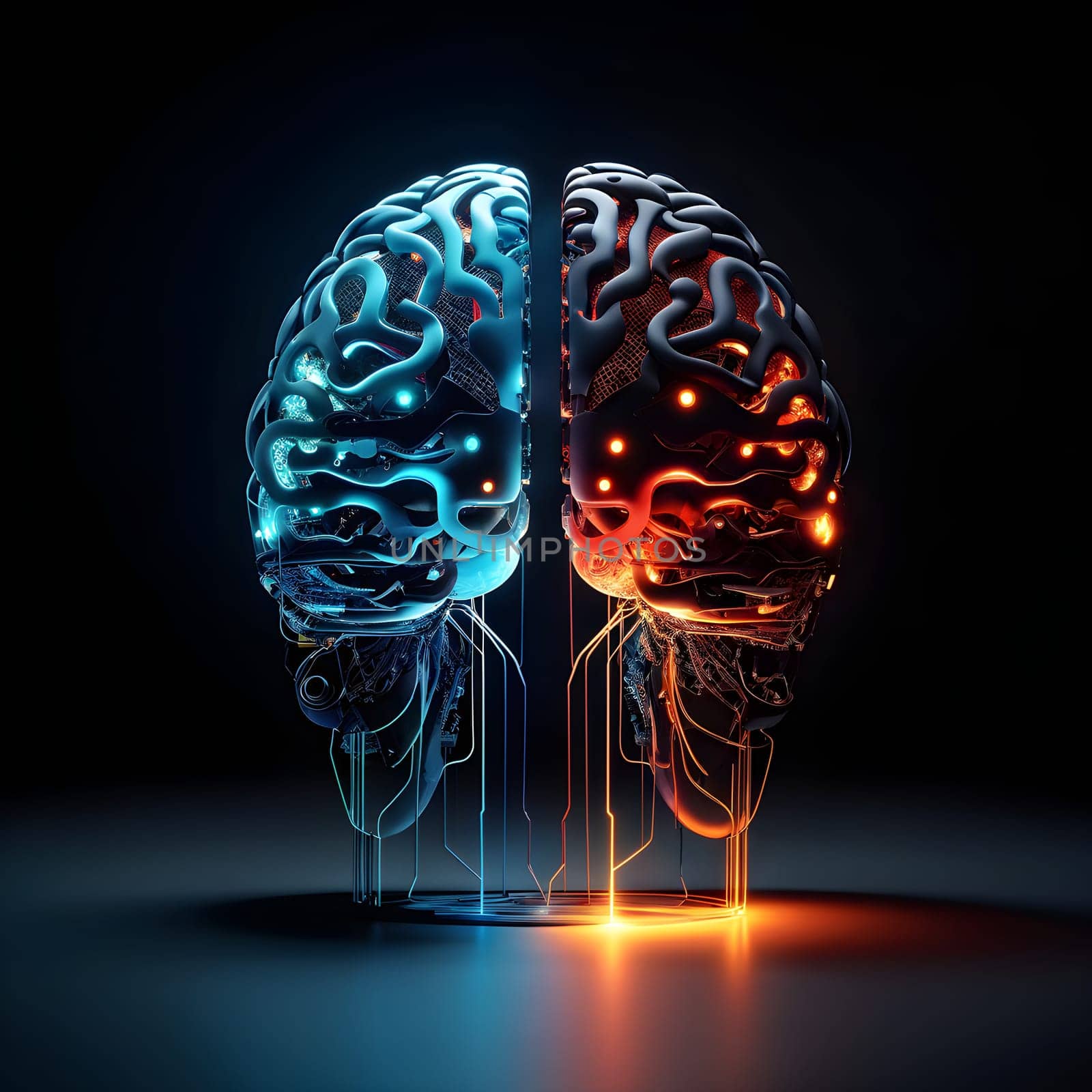 abstract brain split into two halves, one side athletic motion, the other side neural network
