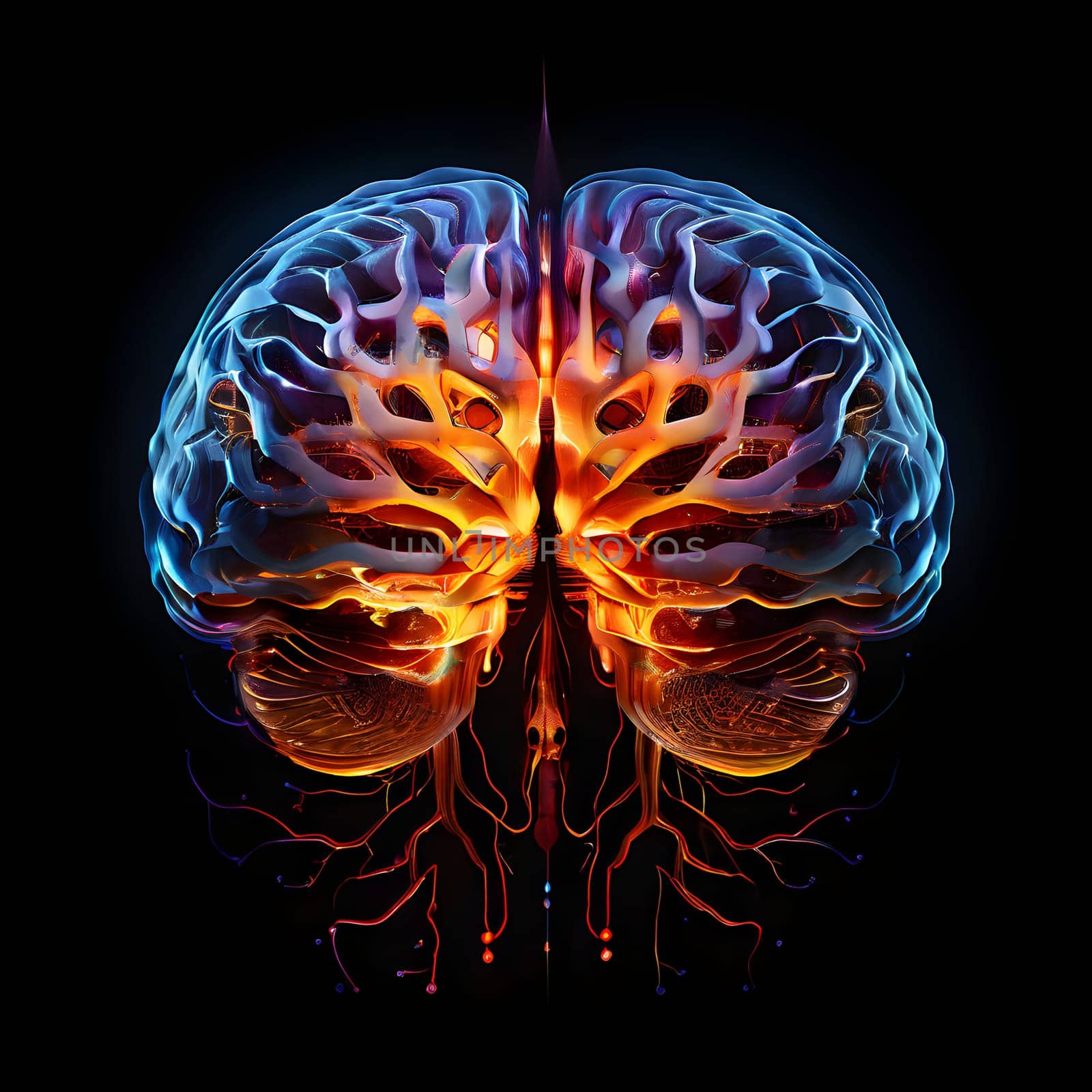 abstract brain split into two halves, one side athletic motion, the other side neural network