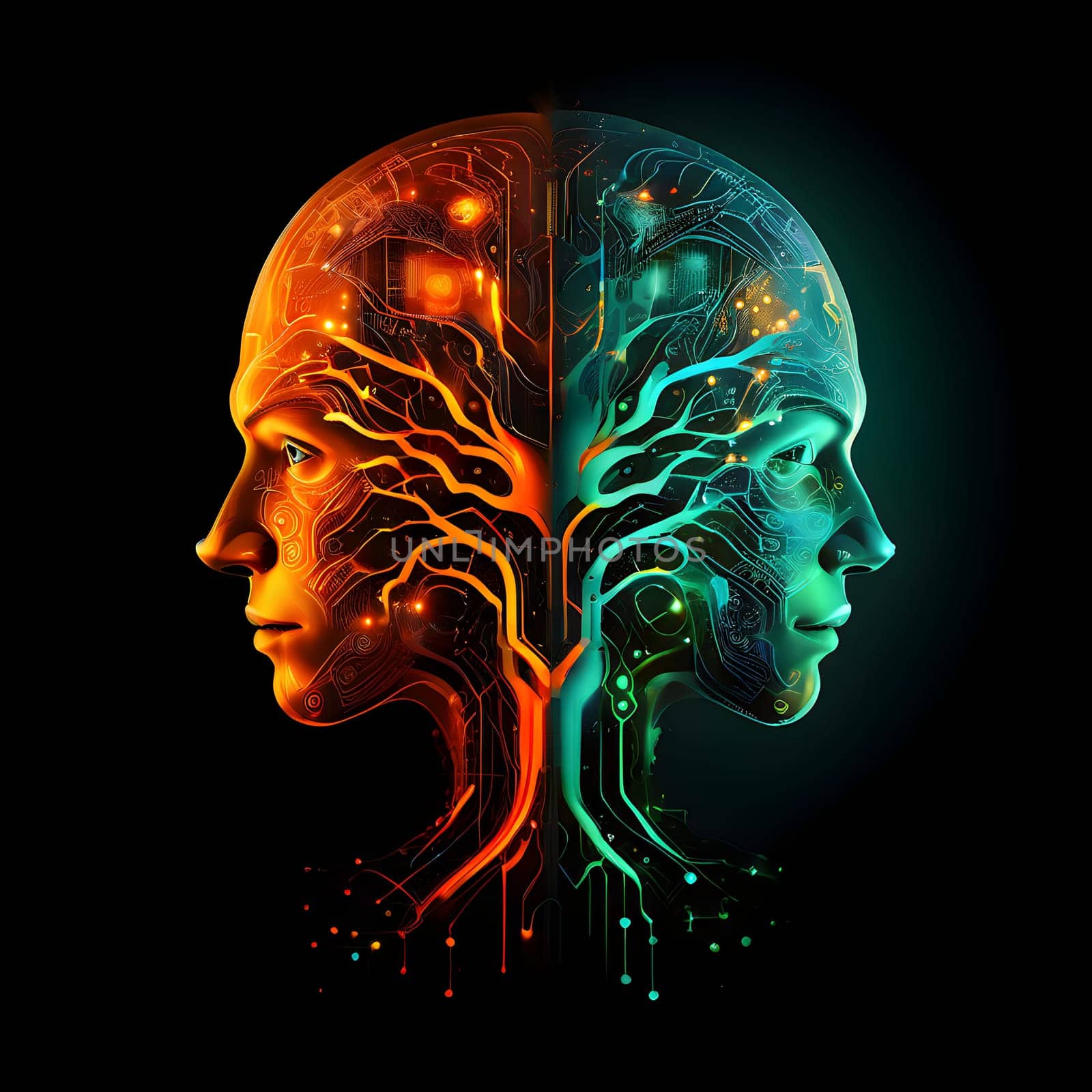 abstract brain split into two halves, one side athletic motion, the other side neural network