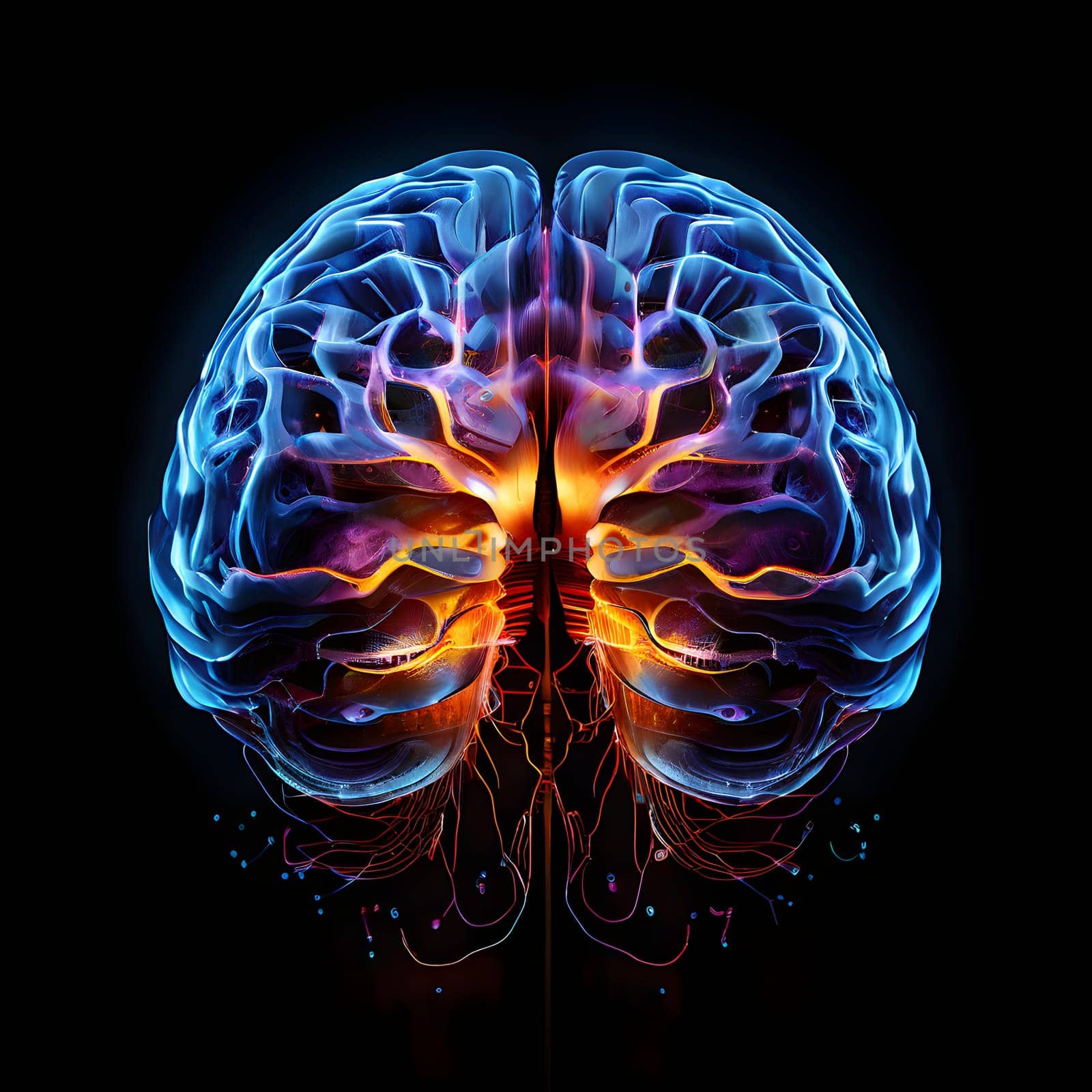 abstract brain split into two halves, one side athletic motion, the other side neural network