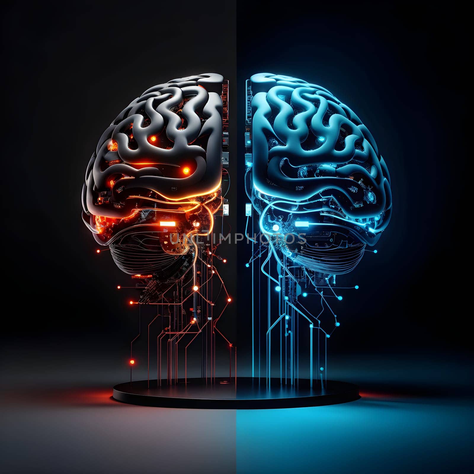 abstract brain split into two halves, one side athletic motion, the other side neural network