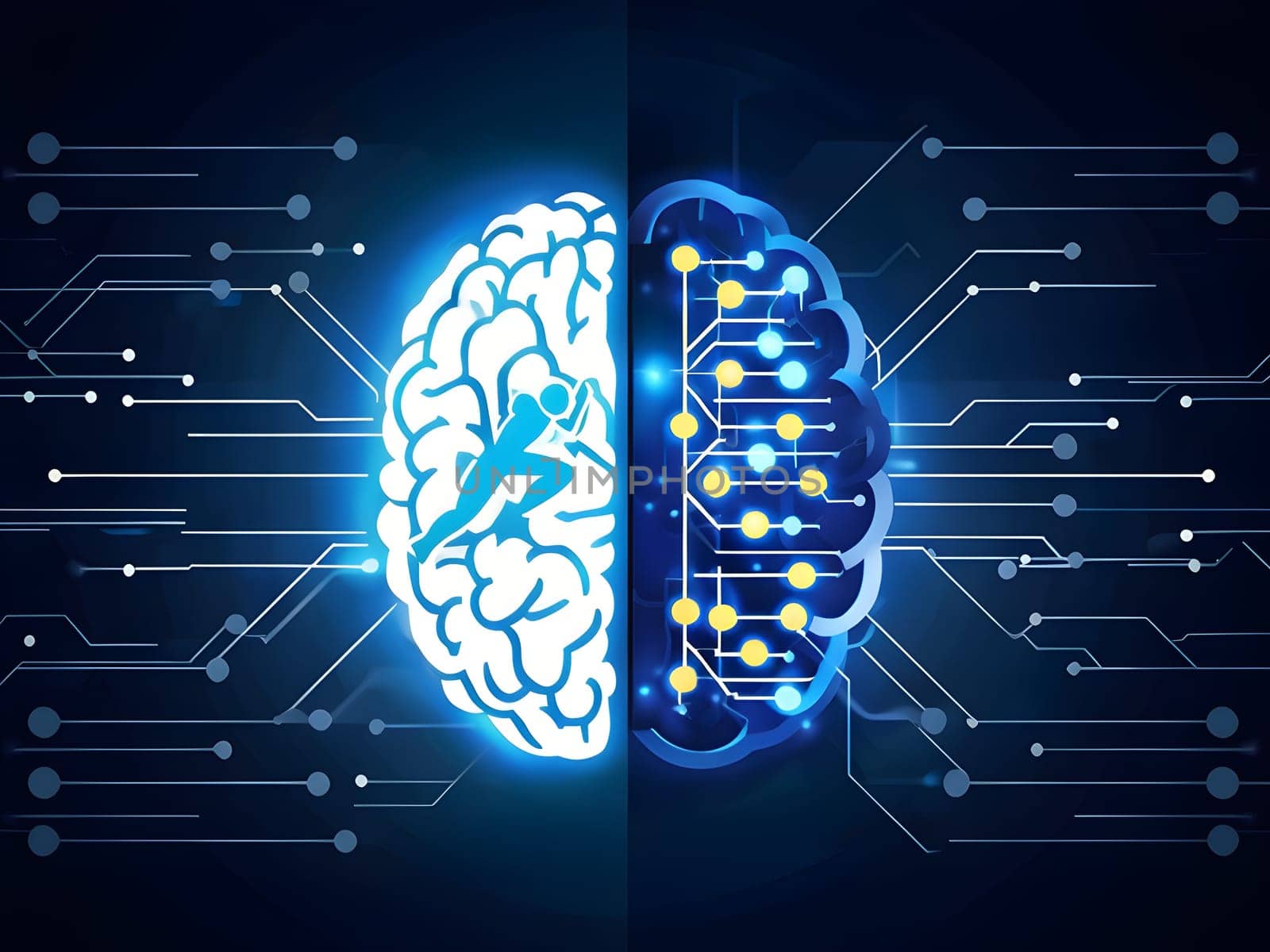 abstract brain split into two halves, one side athletic motion, the other side neural network