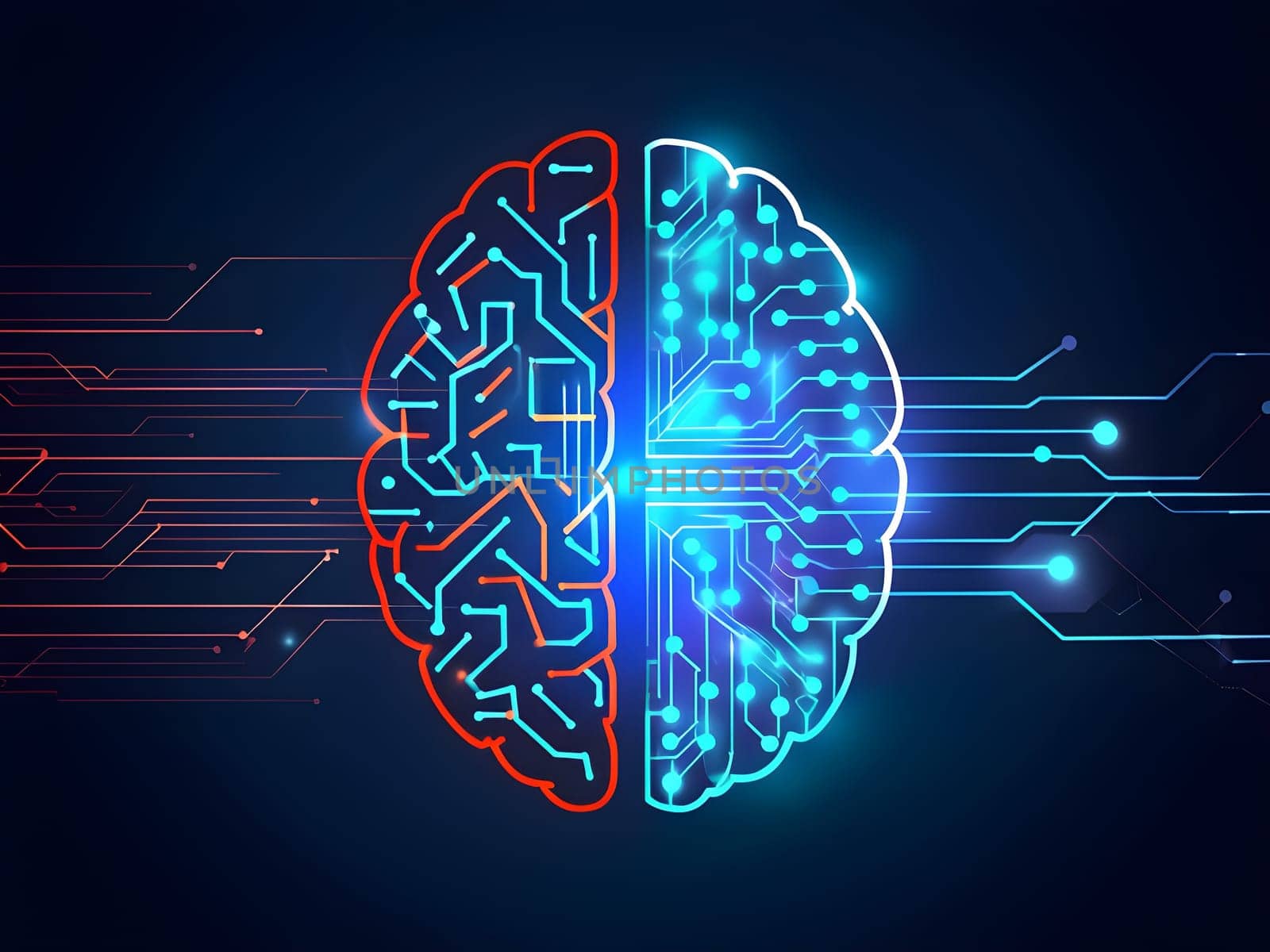 abstract brain split into two halves, one side athletic motion, the other side neural network