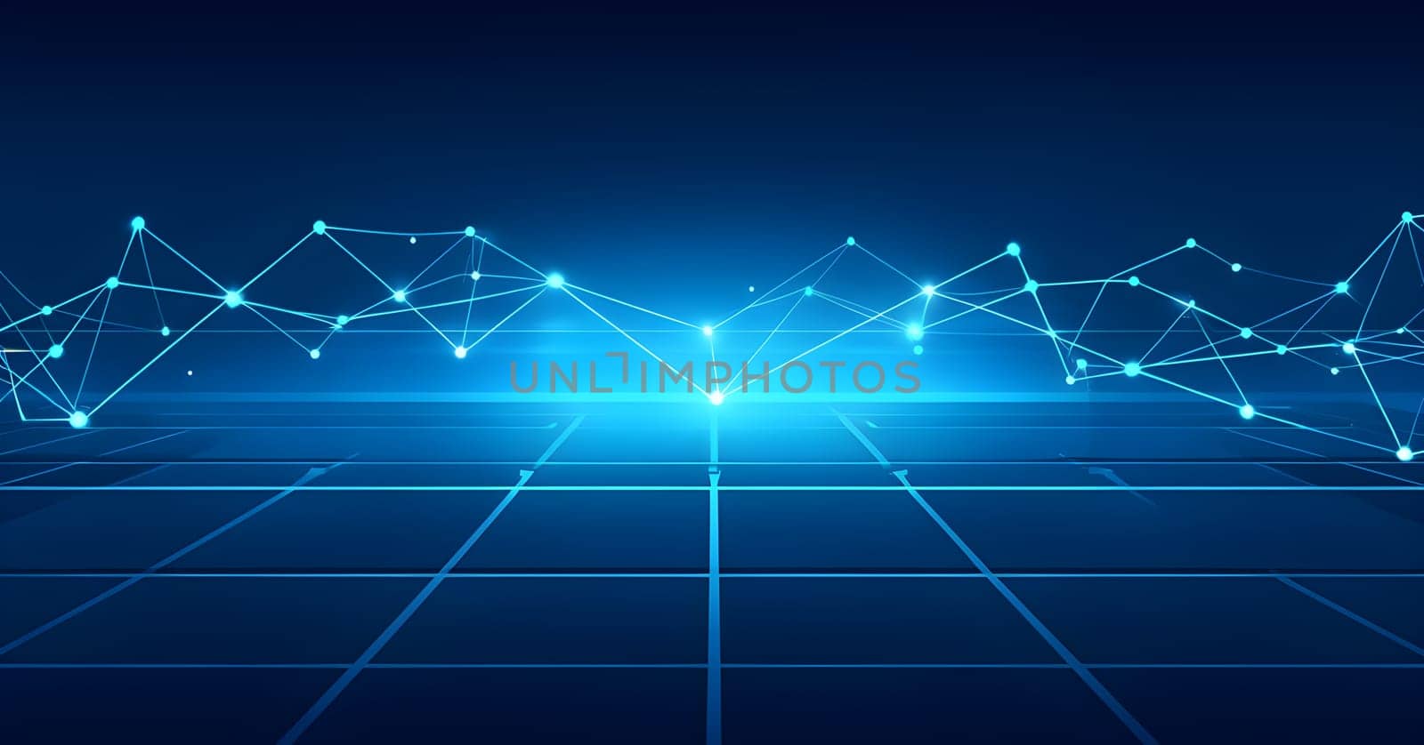 sports field with pixelated neural network lines crossing over