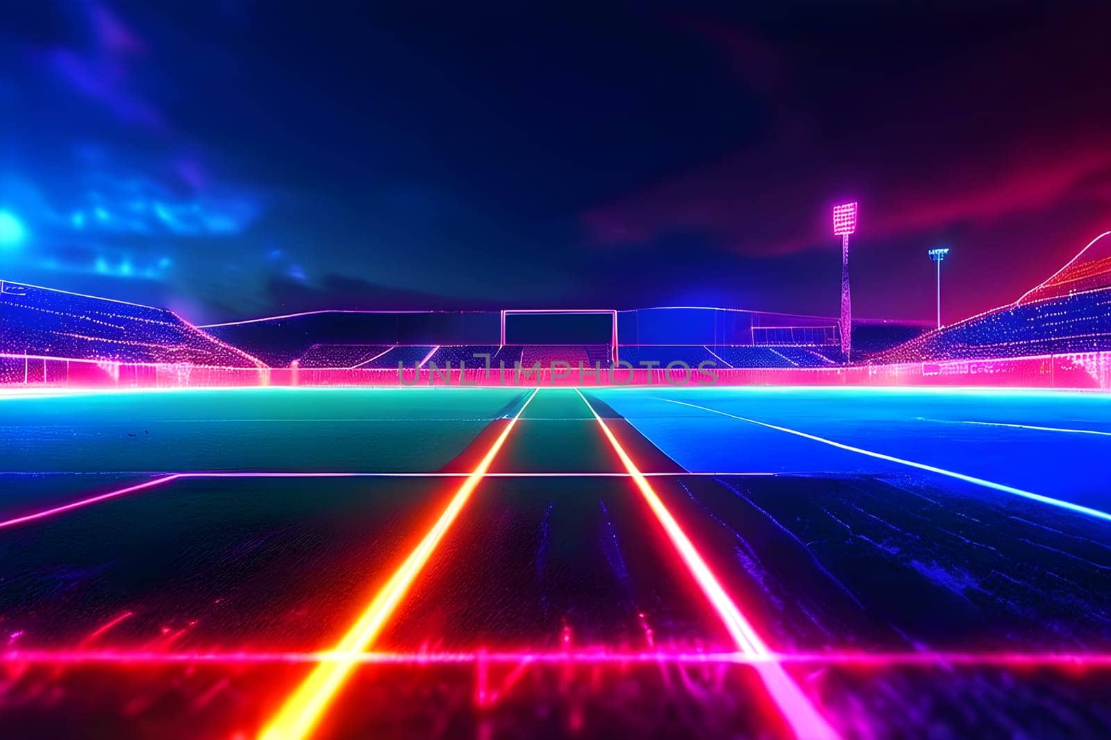 sports field with pixelated neural network lines crossing over