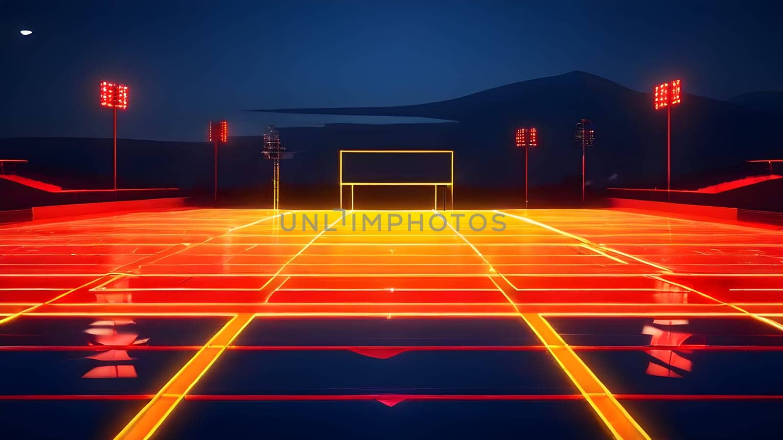 sports field with pixelated neural network lines crossing over