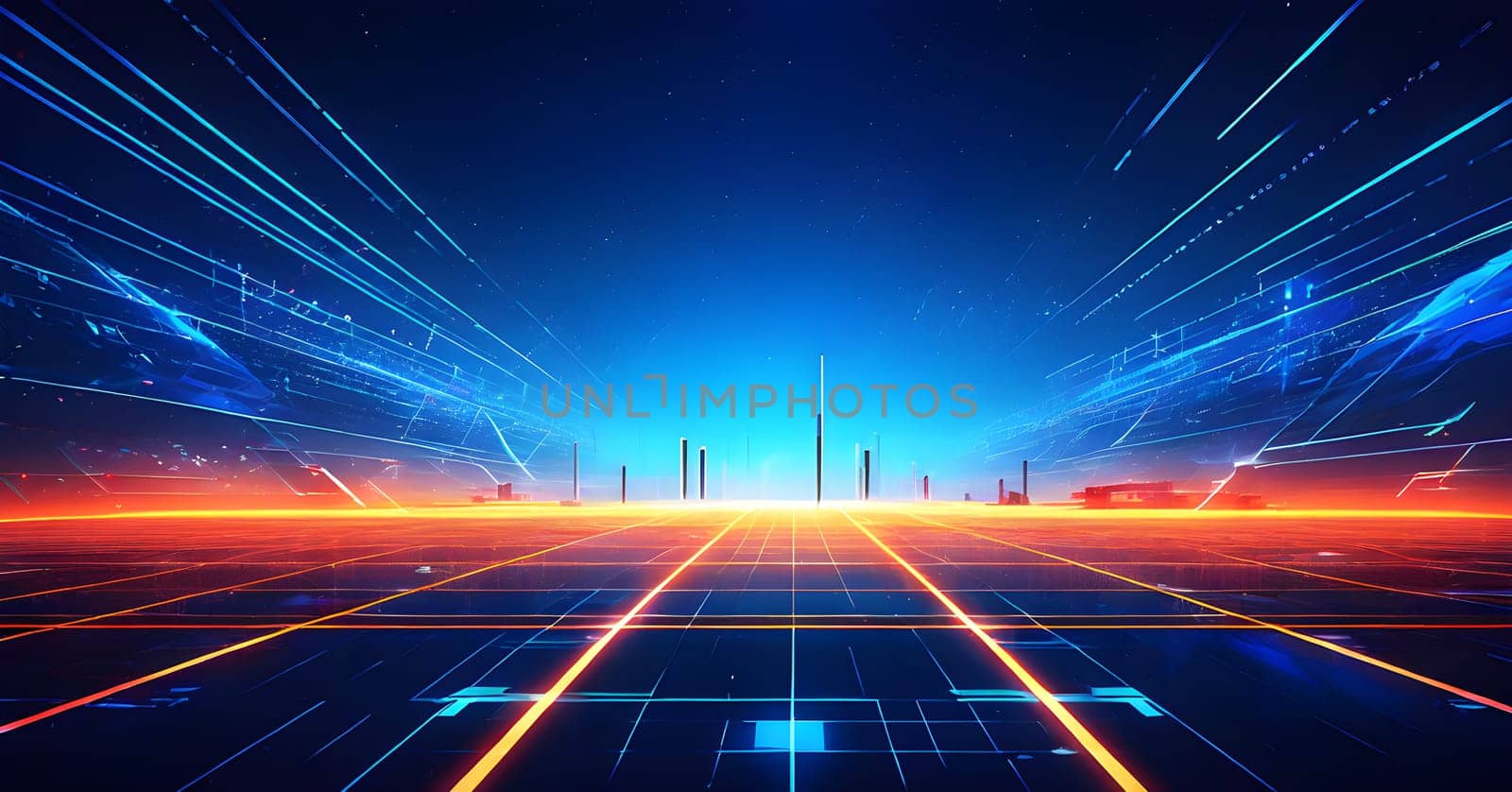 sports field with pixelated neural network lines crossing over