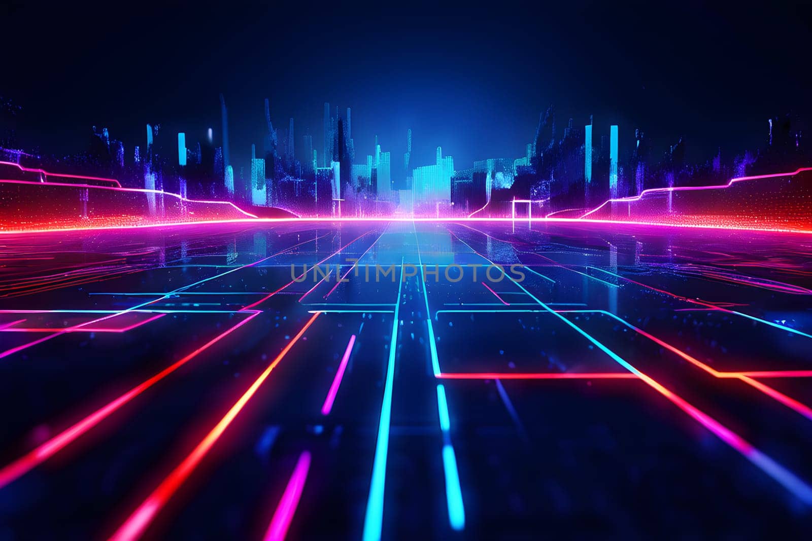 sports field with pixelated neural network lines crossing over