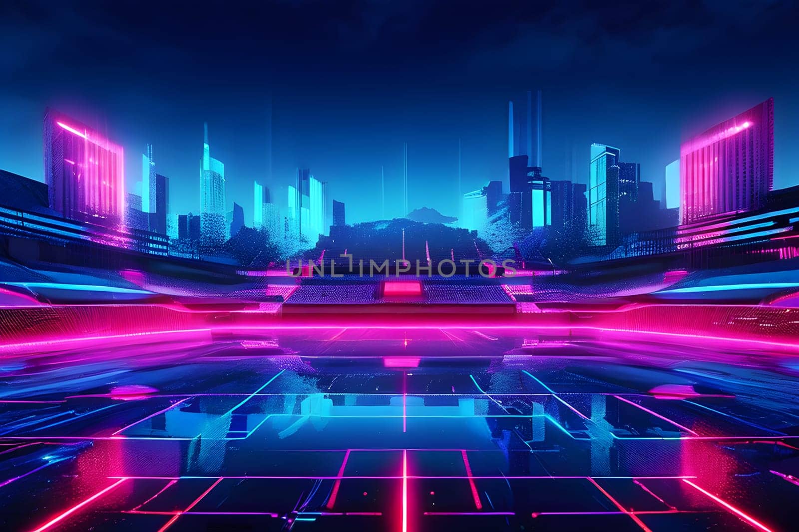 sports field with pixelated neural network lines crossing over