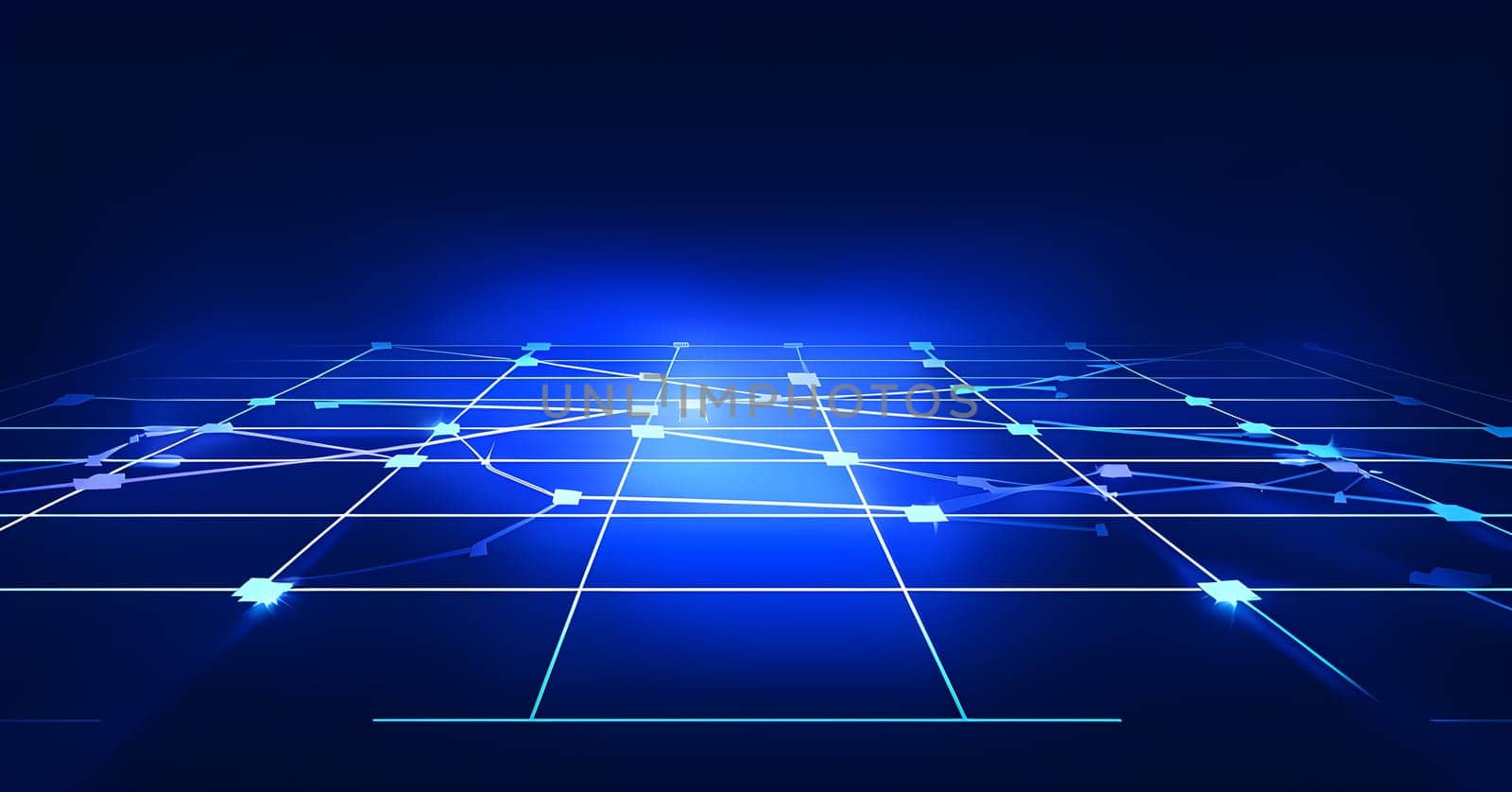 sports field with pixelated neural network lines crossing over