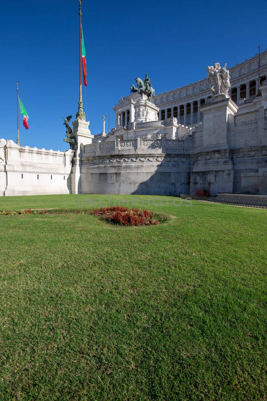 Rome, Italy - October 8, 2020: Victor Emmanuel II Monument (Monumento Nazionale a Vittorio Emanuele II) on Venetian Square. Vittoriano was built in 19th century to honour Victor Emmanuel II, first king of a unified Italy