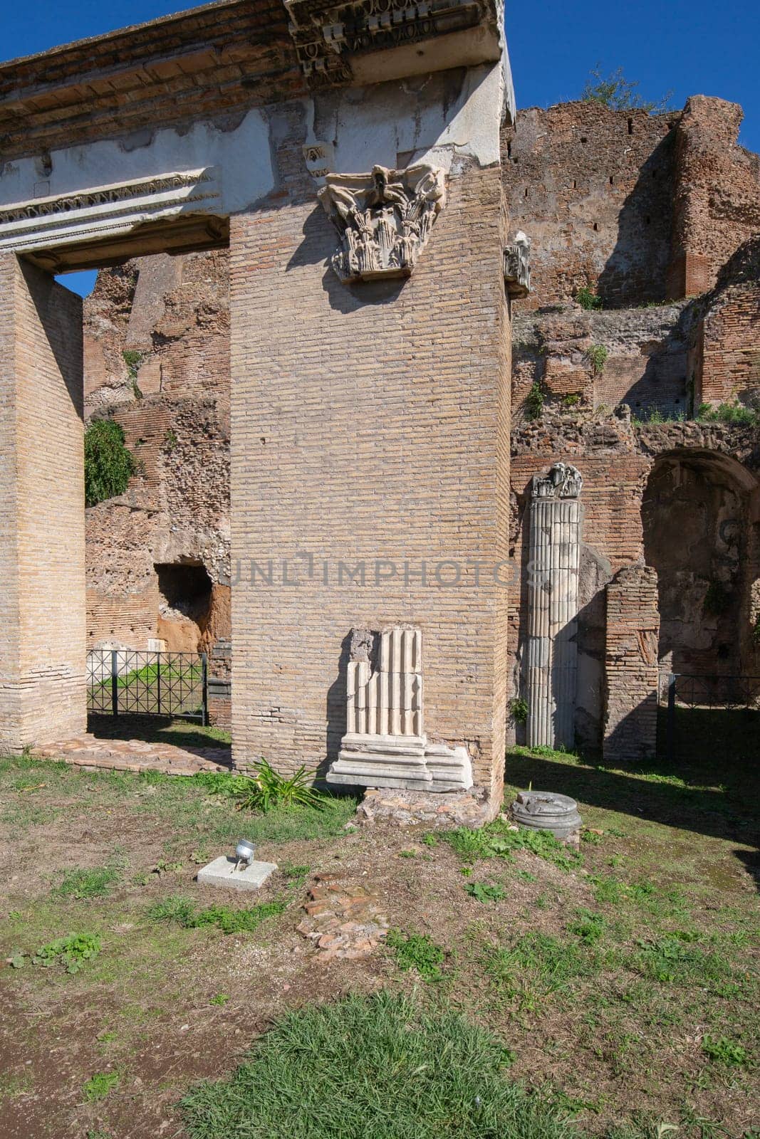 Palatine Hill, view of the ruins of several important ancient  buildings. Palatine Hill is the centremost of the seven hills of Rome, is one of the most ancient parts of the city, Rome, Italy