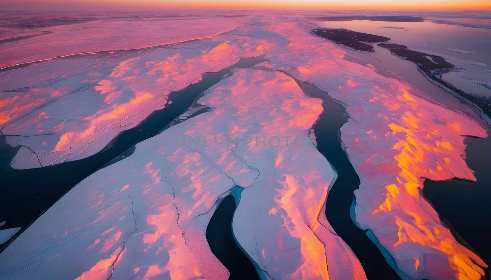 Sunset Glow: Arctic Ice Sheets Reflecting Soft Pink and Orange Light
