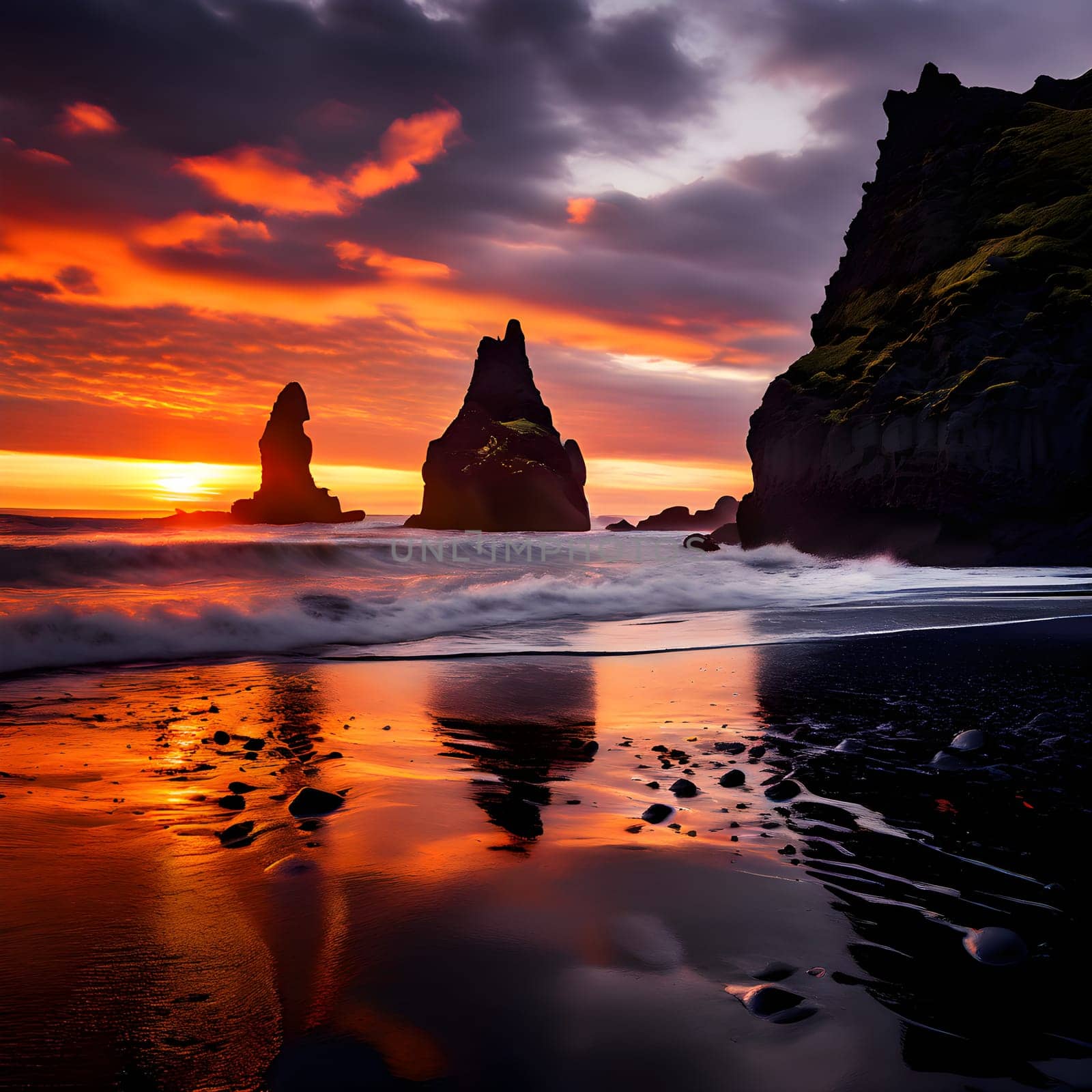Golden Glow: Warm Hues Over Reynisfjara's Black Sand