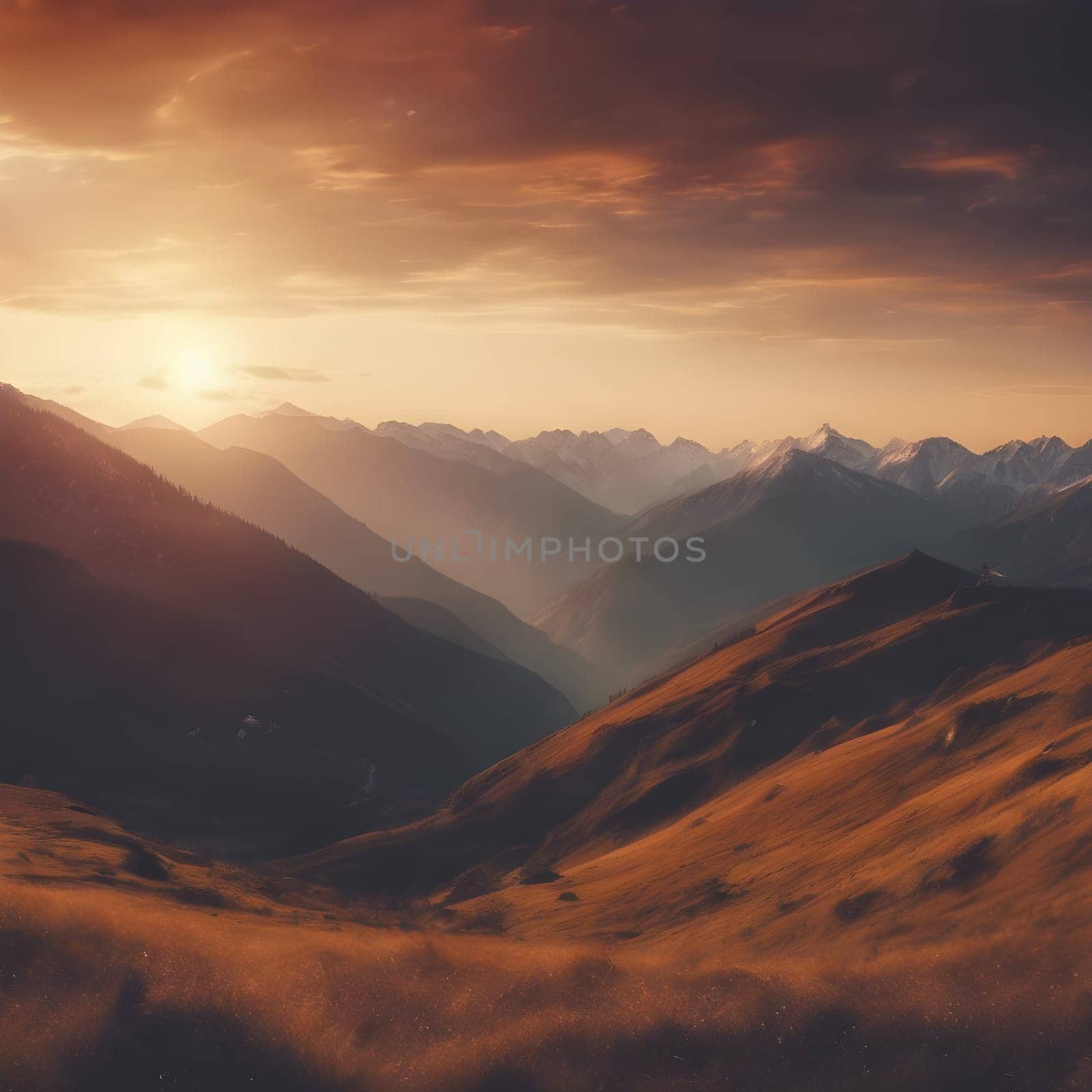 Golden Horizon: Dramatic Mountain Sunset