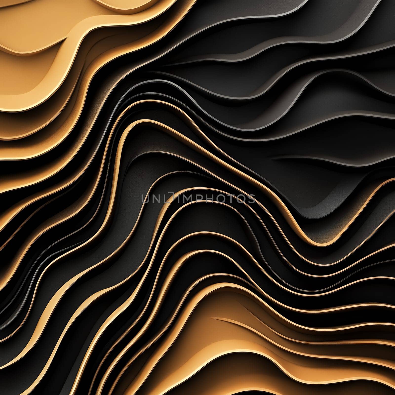 Dynamic black and gold waves create an eye catching abstract design, full of movement and contrast.