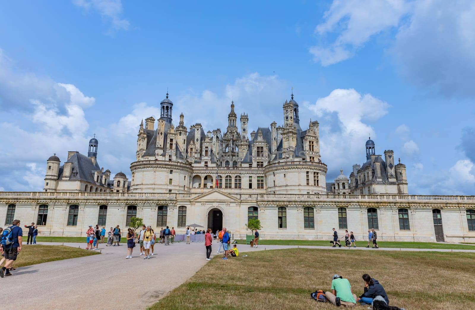 Chambord, France - August 18, 2024: View of the royal castle of Chambord, France. This castle is located in Loire Valley, built in the 16th century and is one of the most recognizable in the world.
