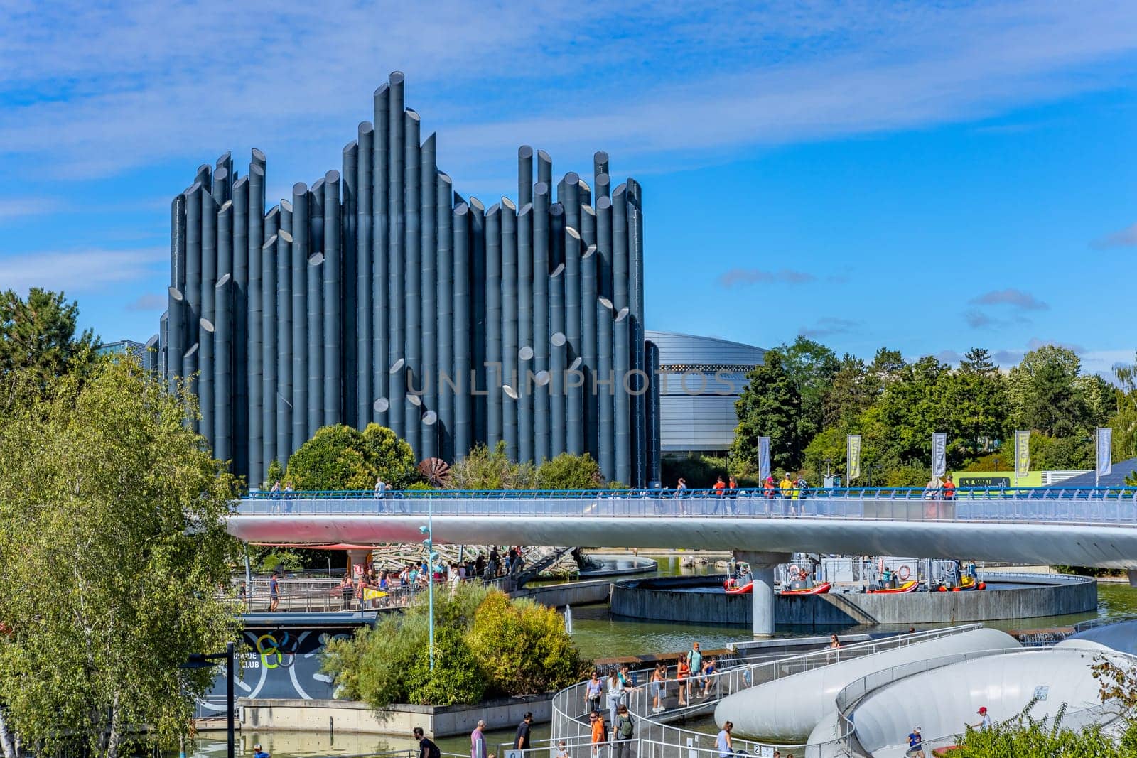 Poitiers, Nouvelle Aquitaine. France: August 19, 2024 : Futuroscope or Parc du Futuroscope is a French theme park based upon multimedia cinematographic futuroscope and audio-visual techniques