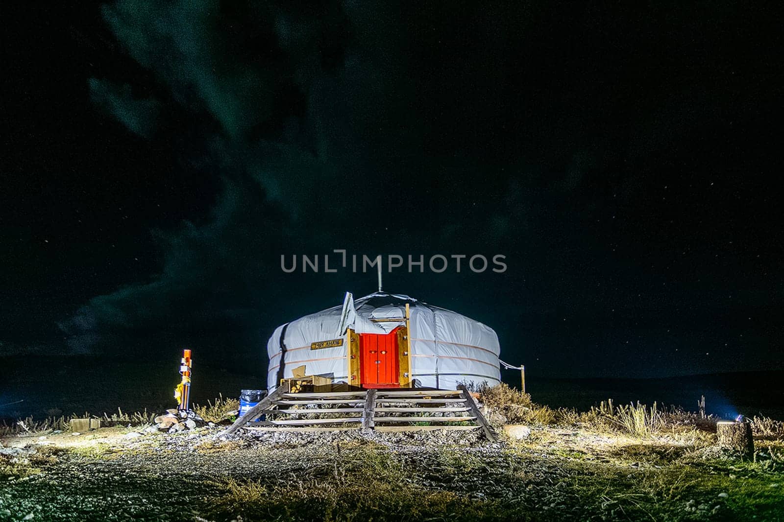 Round yurt for tourists. Altai tourist routes.