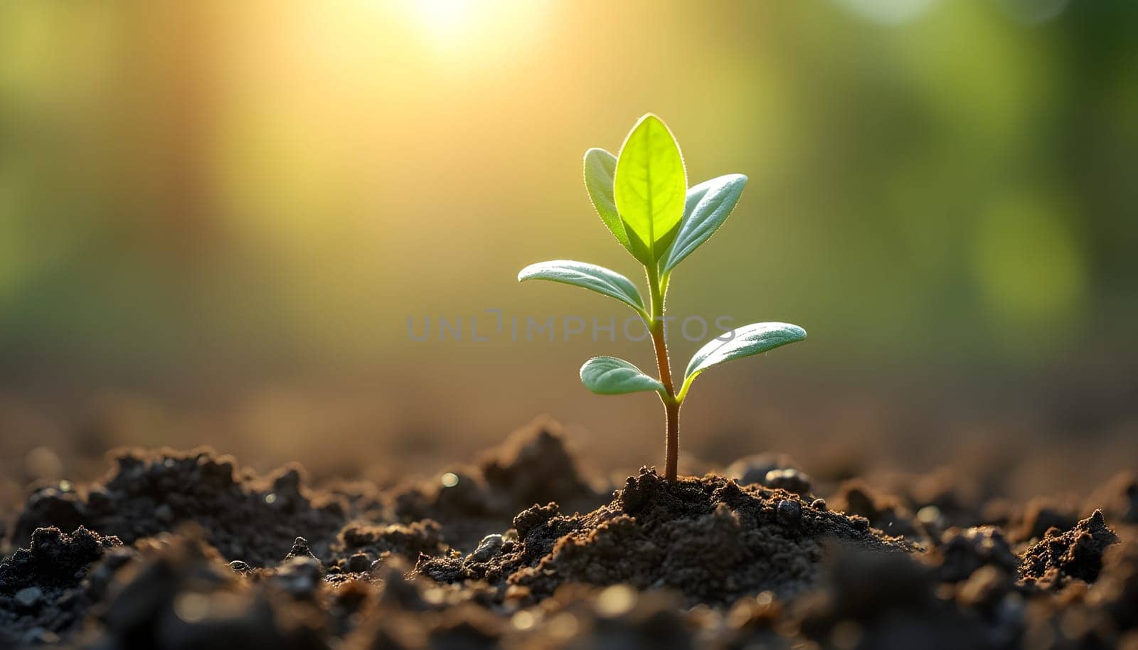 A delicate seedling emerges from the soil, embraced by gentle sunlight, symbolizing resilience and the promise of new life.