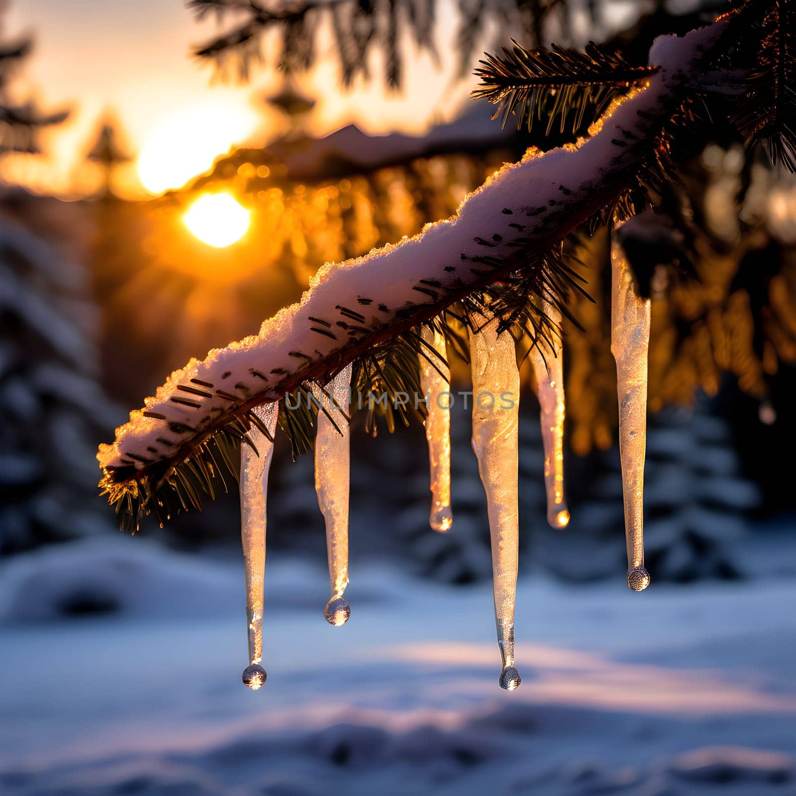 Sunlit Icicles: Nature's Frozen Elegance
