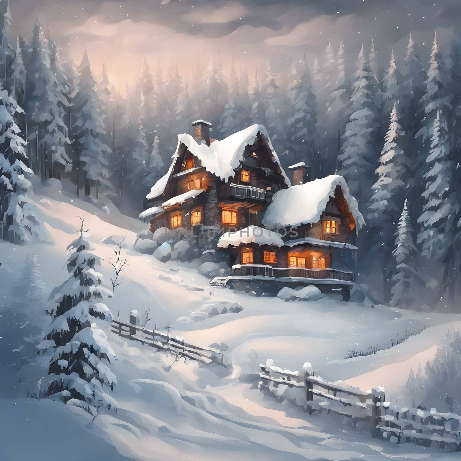 Winter’s Embrace: A Cozy Home in the Forest