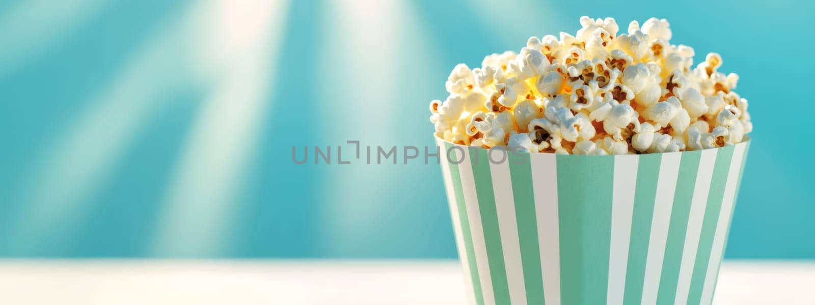 Popcorn in paper cup on pristine solid color background, fun party concept, AI Generated