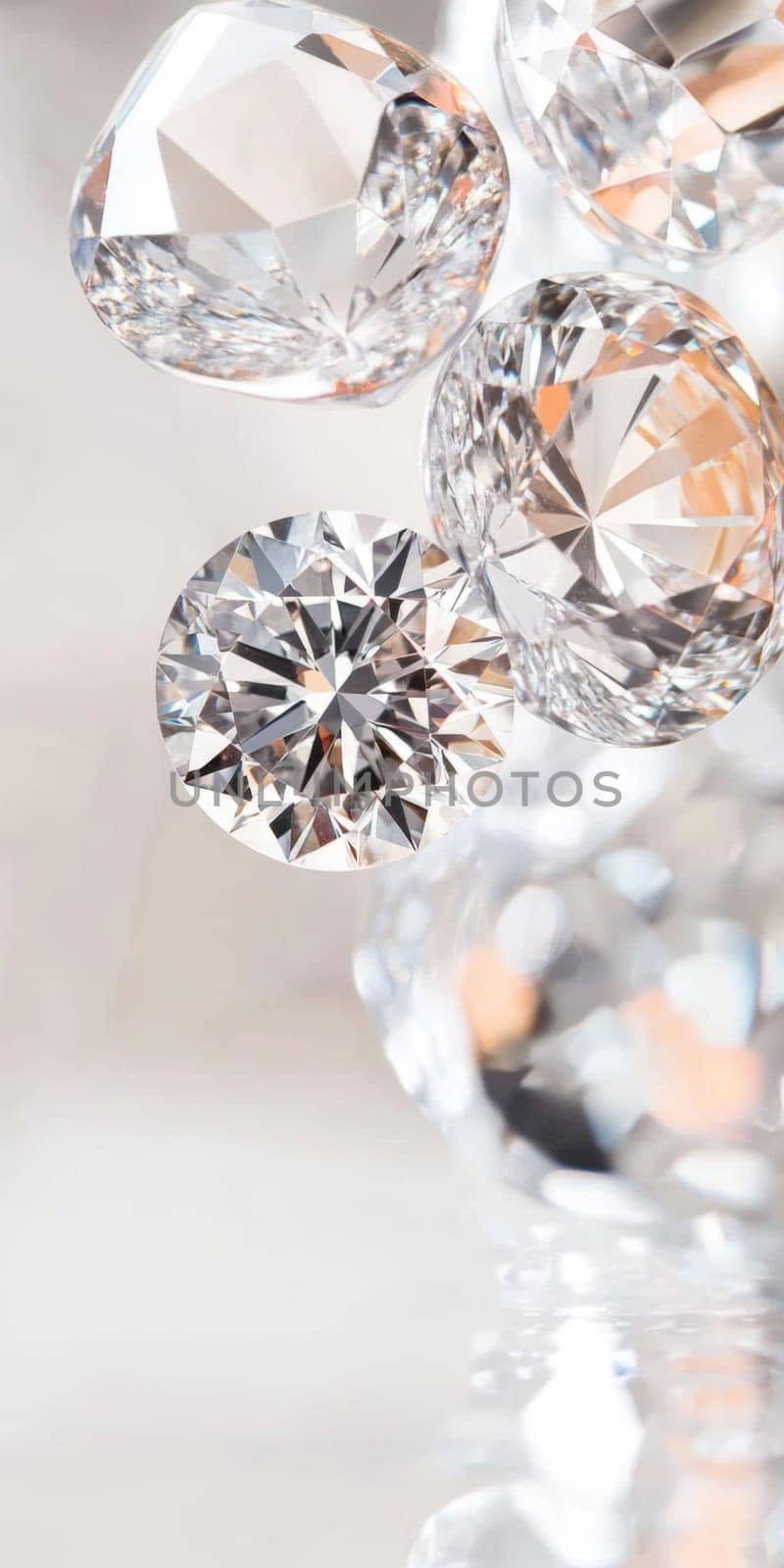 Diamonds with sparkling facets on bokeh background, concept of luxury and elegance, AI generated