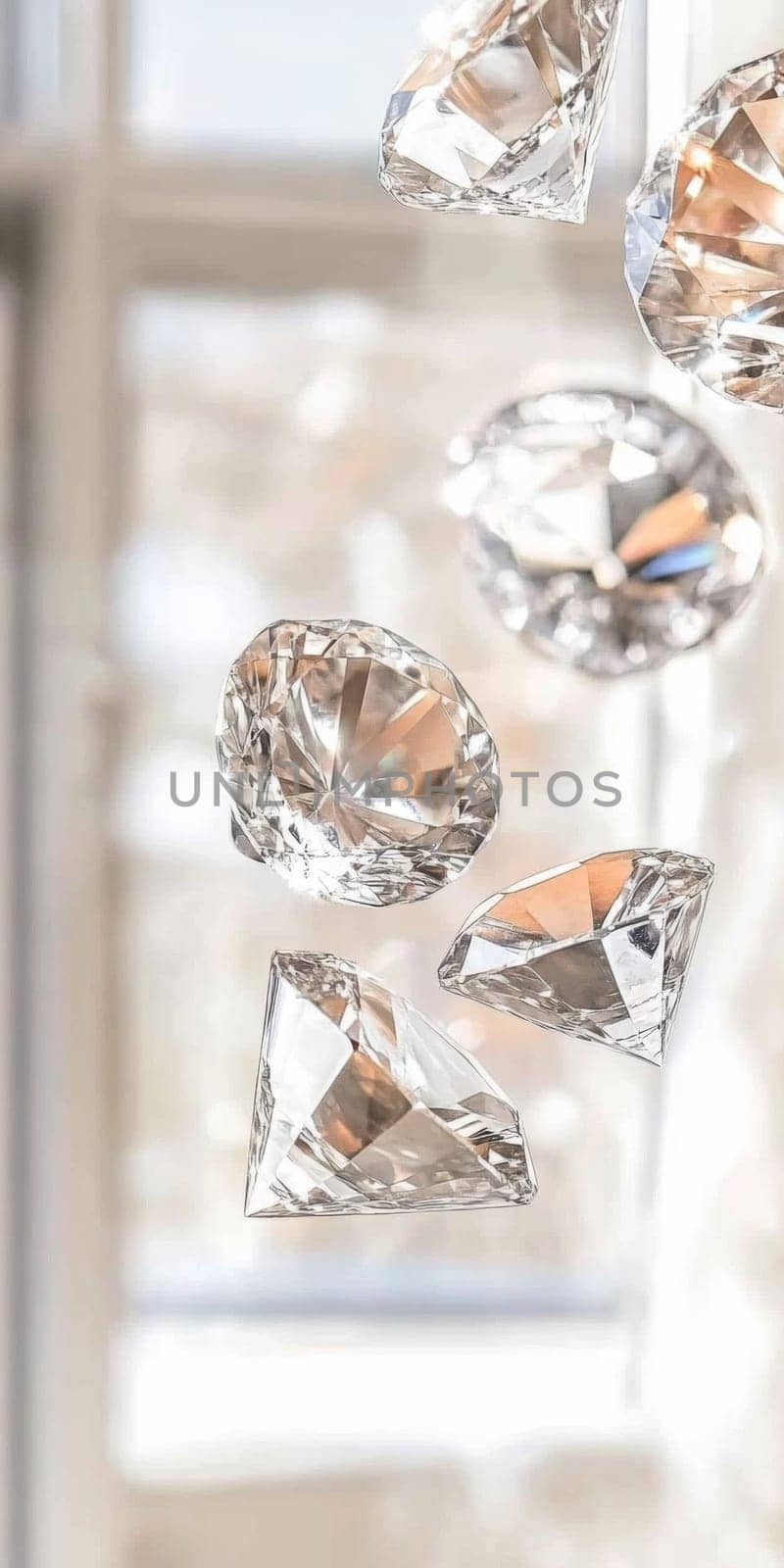 Diamonds with sparkling facets on bokeh background, concept of luxury and elegance, AI generated