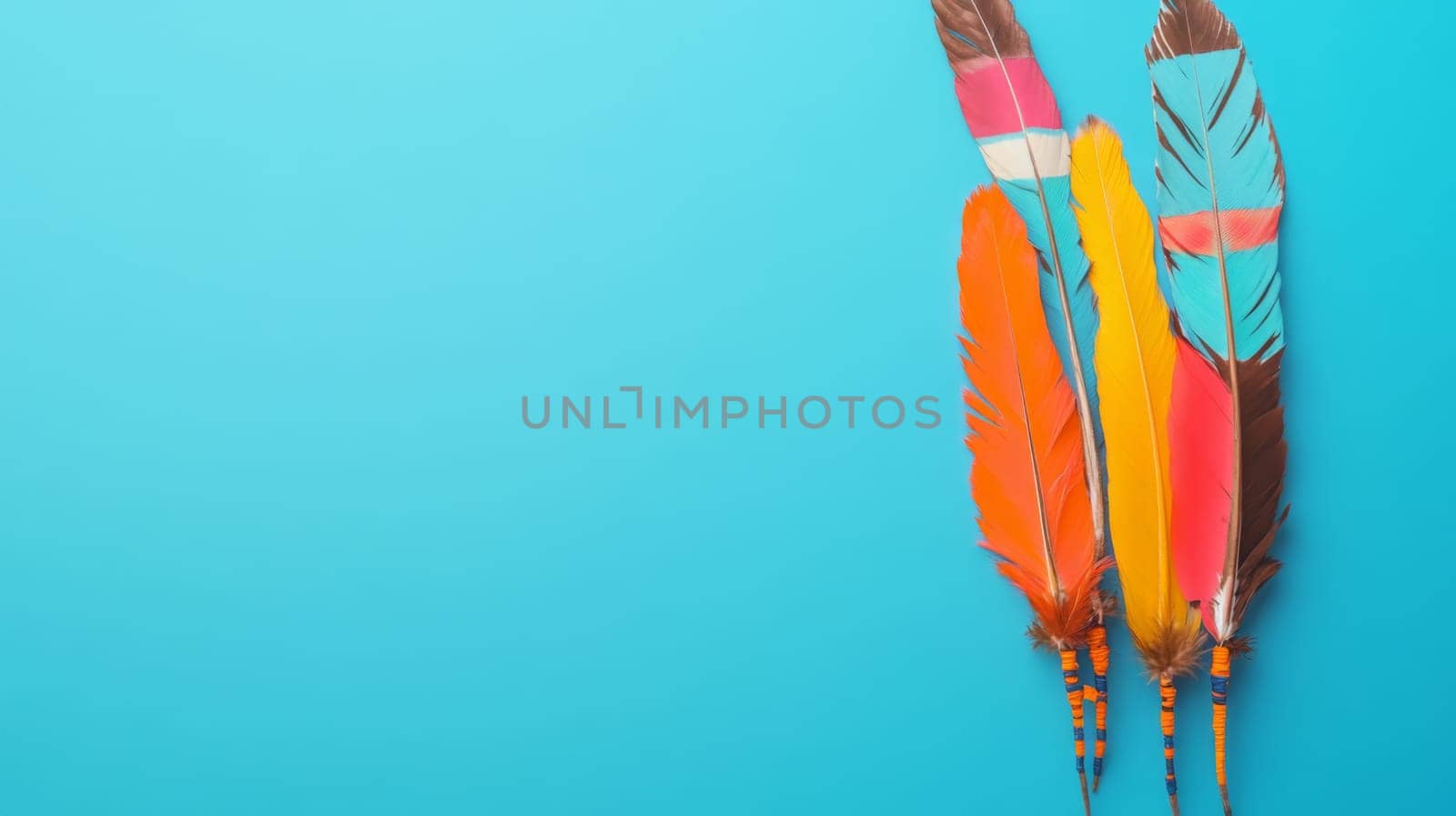 Nation indigenous peoples day concept, Colorful feather on minimslist color background, AI generated
