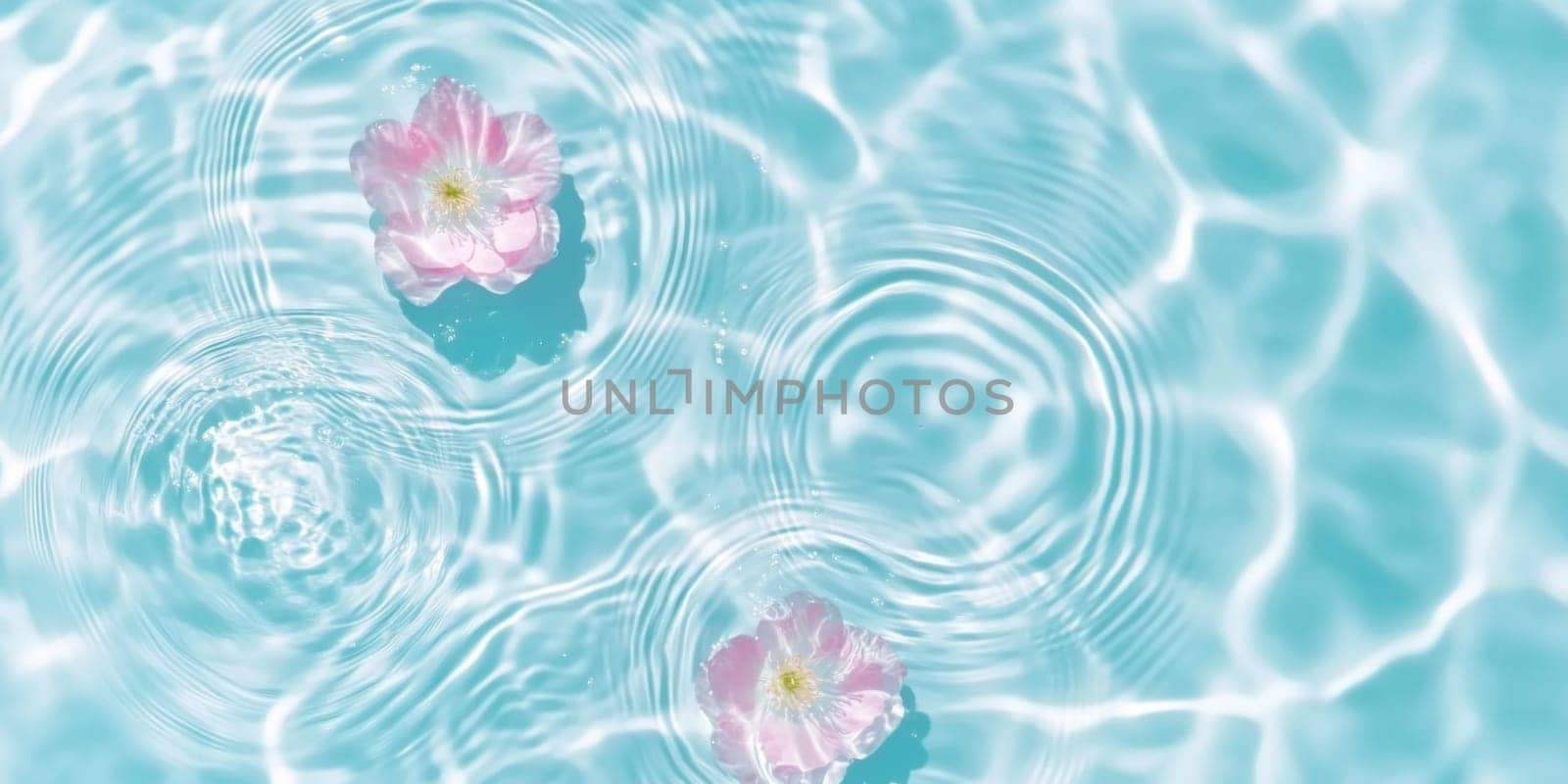Pink flowers floating on water surface with ripples, perfect for SPA background, AI generated