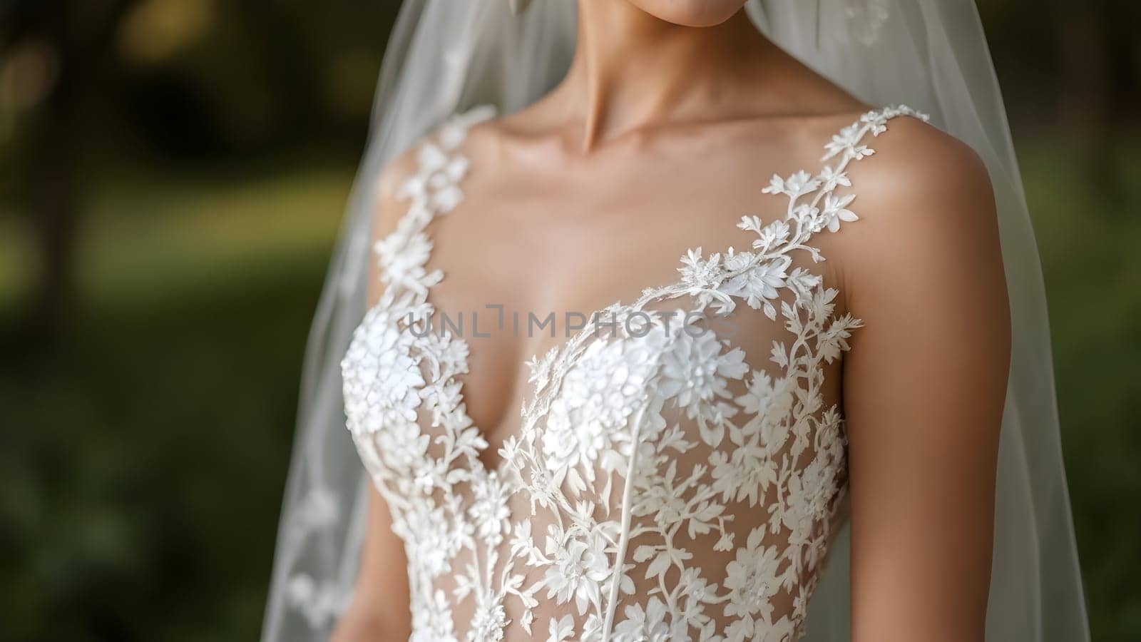 Woman closeup in wedding dress