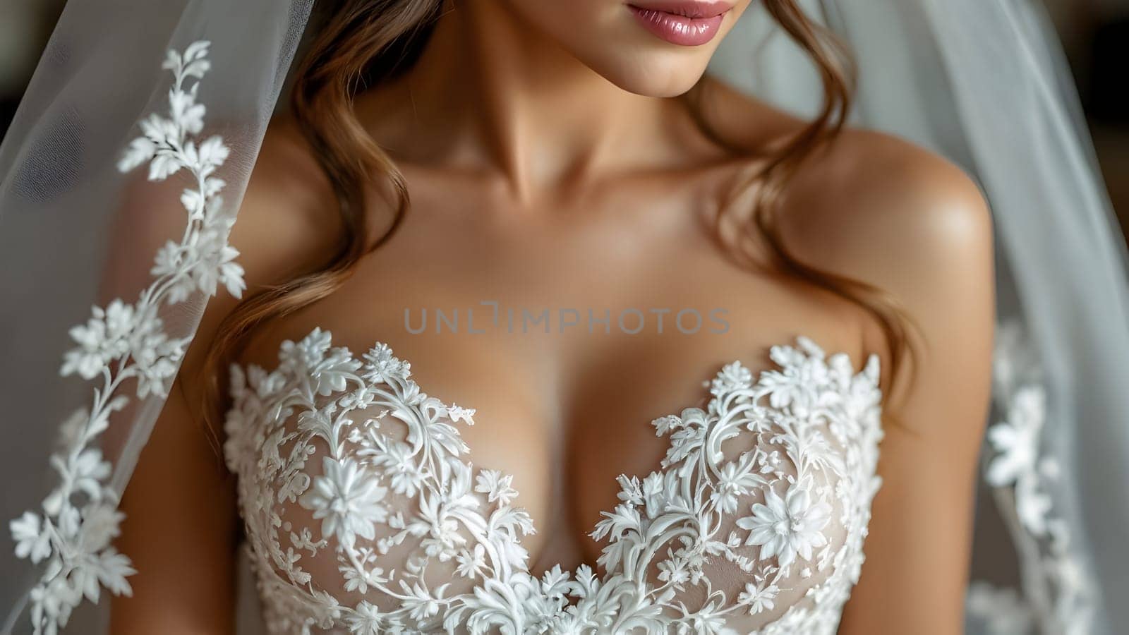 Woman closeup in wedding dress