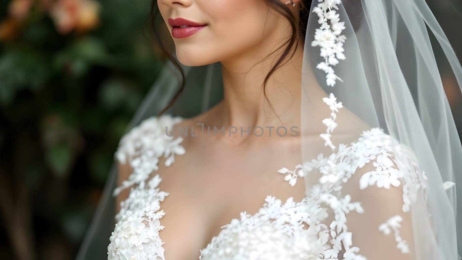 Woman closeup in wedding dress
