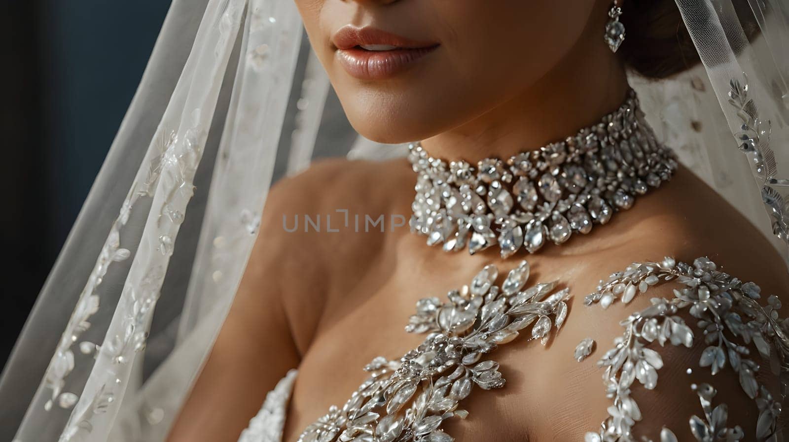 Woman closeup in wedding dress