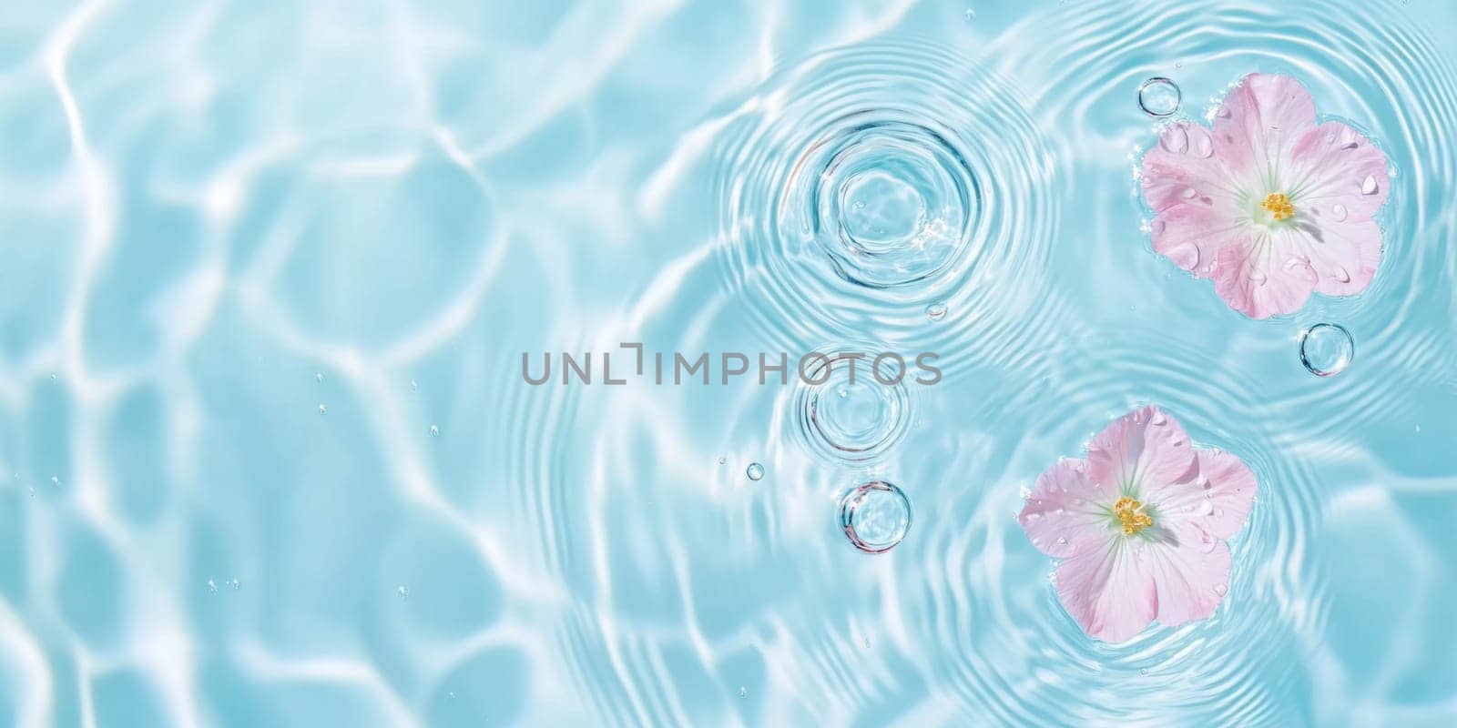 Pink flowers floating on water surface with ripples, perfect for SPA background, AI generated