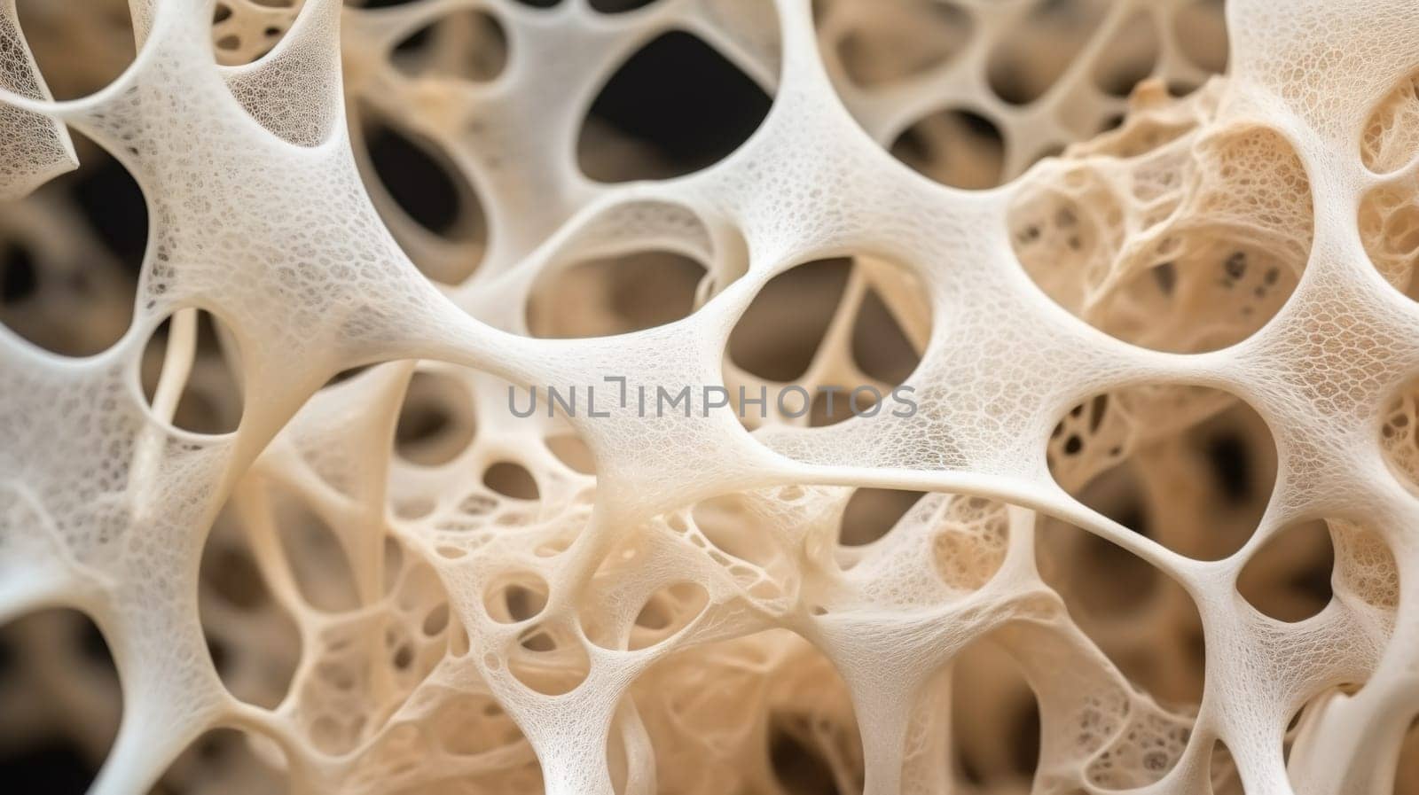 Natural fungus mycelium network texture closeup. Filaments of fungi microorganisms microscopy. AI Generative content