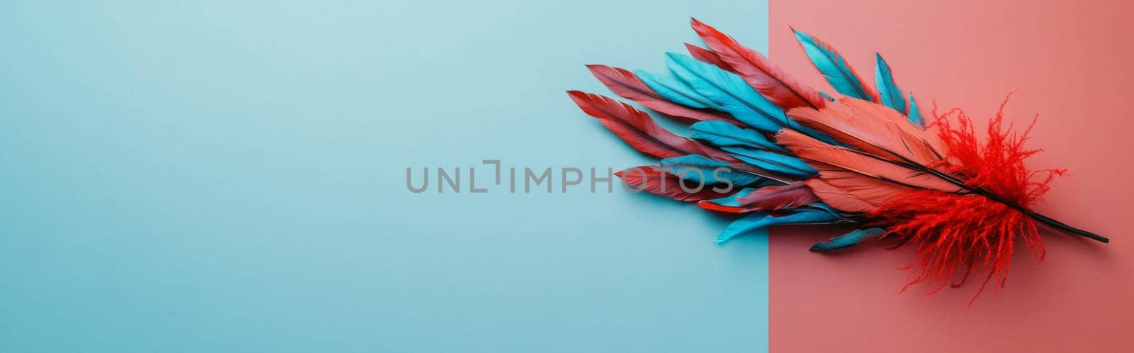 Nation indigenous peoples day concept, Colorful feather on minimslist color background, AI generated