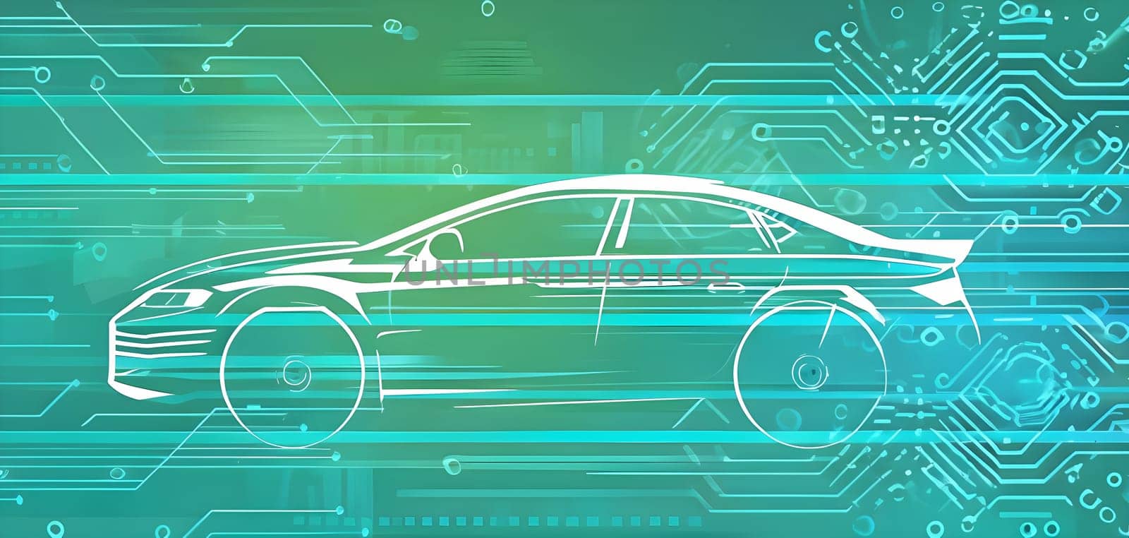 sport car silhouette with vibrant dynamic lines showing motion, surrounded by data streams