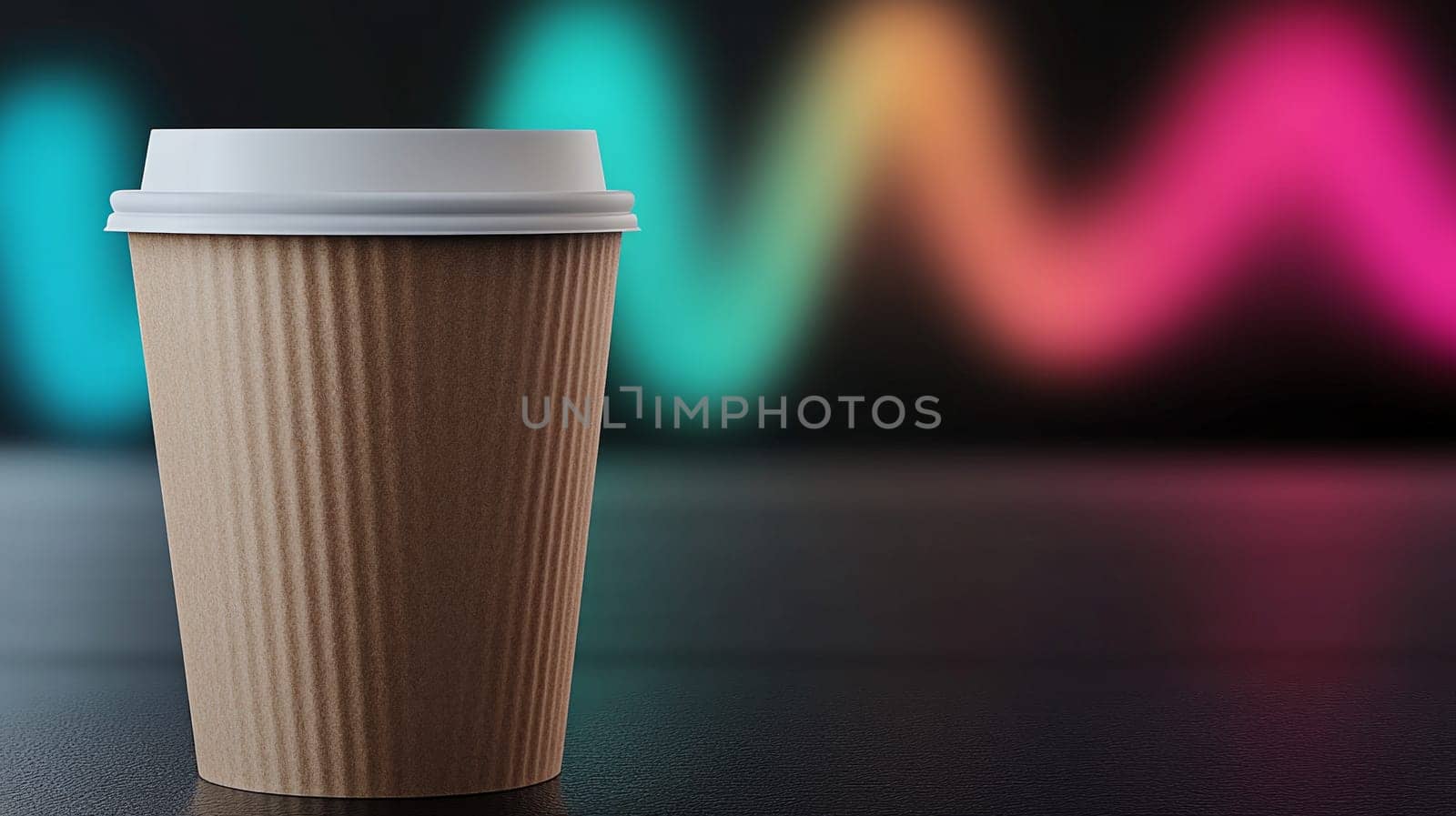 Coffee cups in a minimalist design, against a background of colored pulse, similar to a heartbeat, after a cup of coffee.