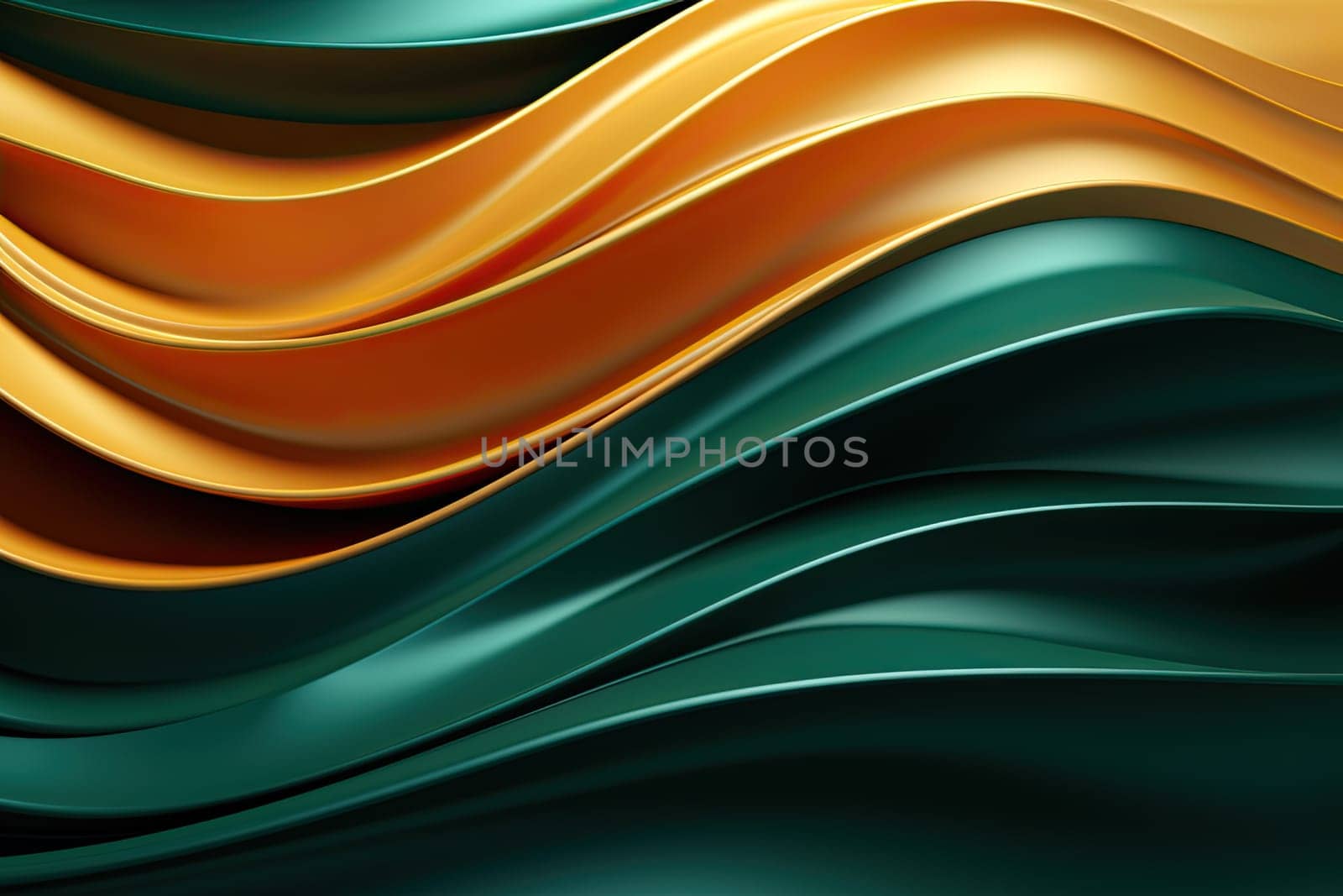 Emerald gold waves luxury background. Horizontal splash with transition from gold to emerald