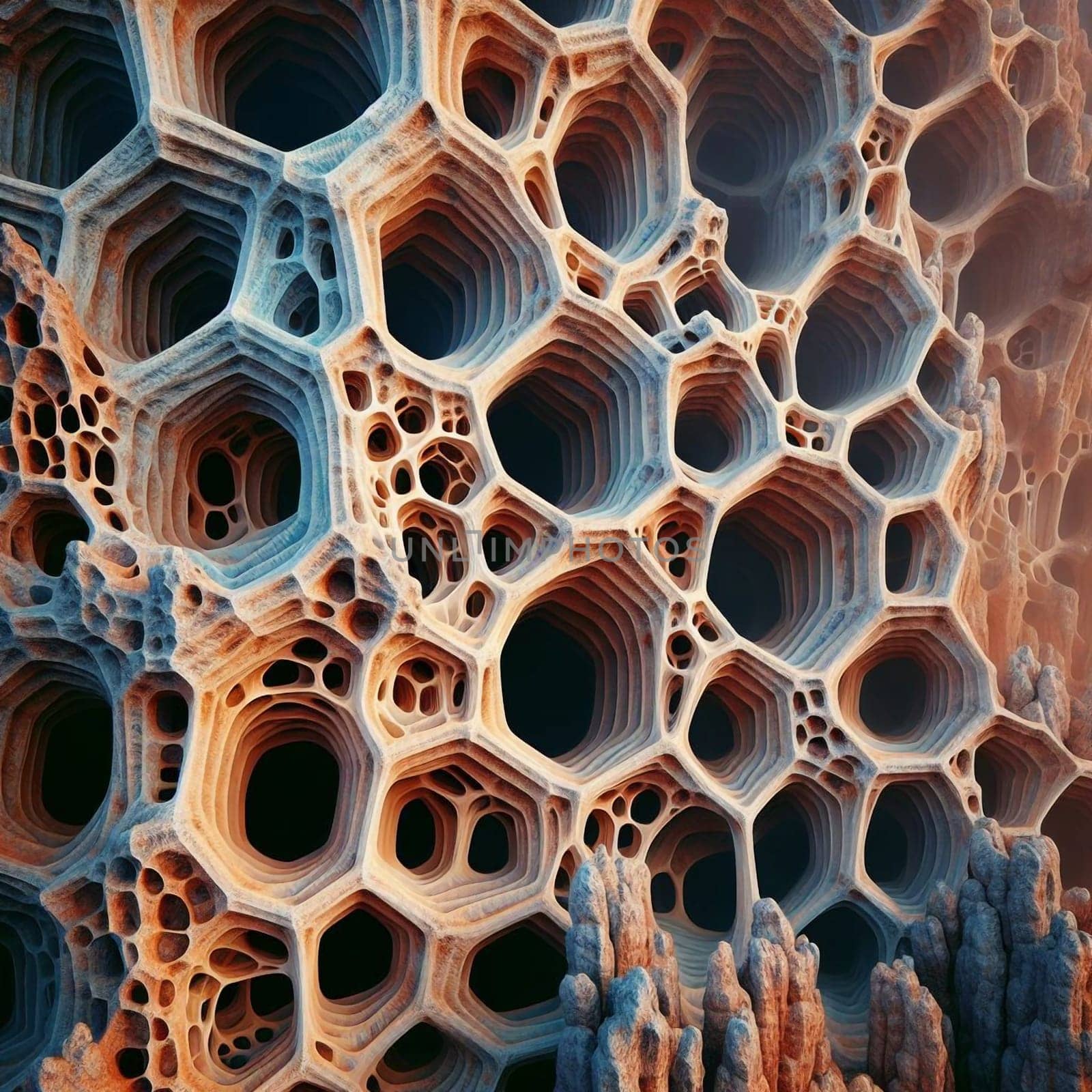 A close-up of a honeycomb-like structure. A high-quality AI-generated photo.