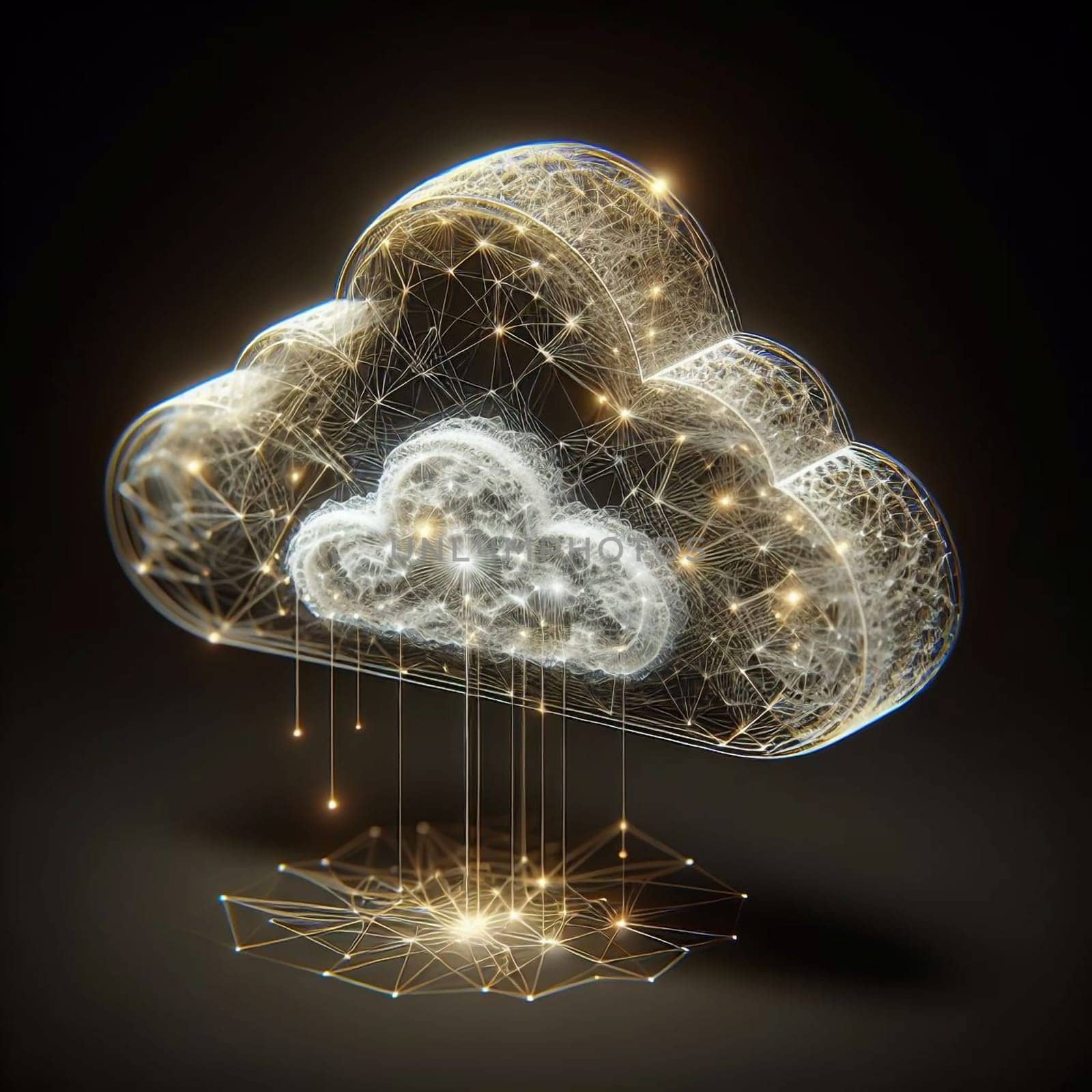 An abstract representation of a cloud computing network. A high-quality AI-generated photo.