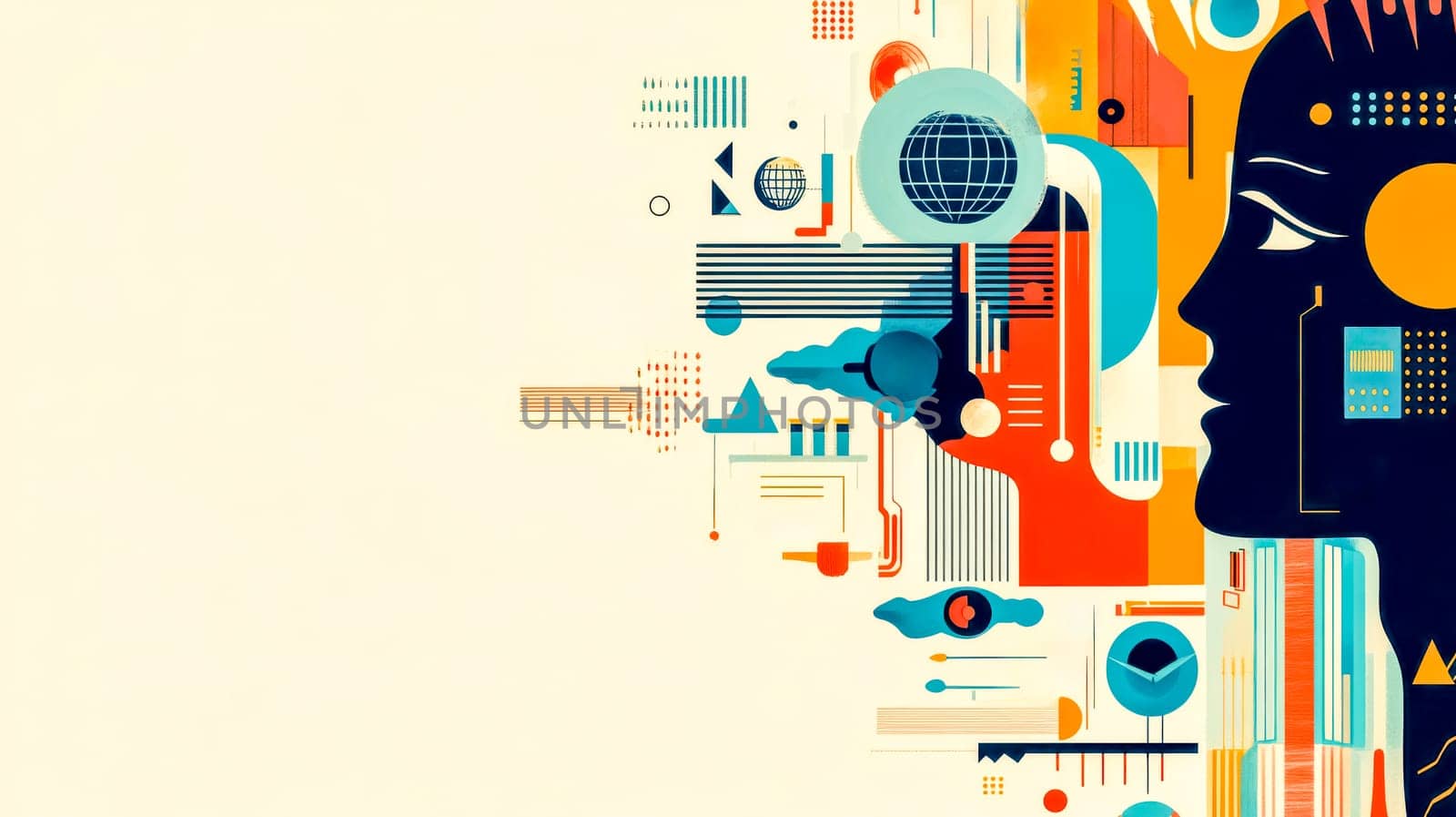 Abstract illustration depicting the convergence of artificial intelligence and big data, symbolizing the transformative impact of technology on the future with geometric shapes and vibrant colors