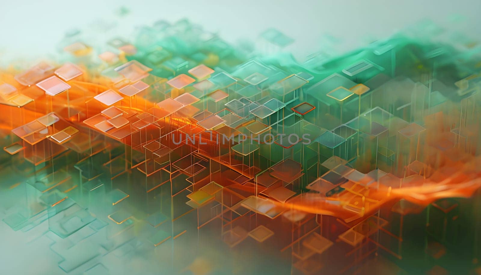 layers of translucent squares moving in a synchronized flow, resembling dynamic data visualization, AI generated