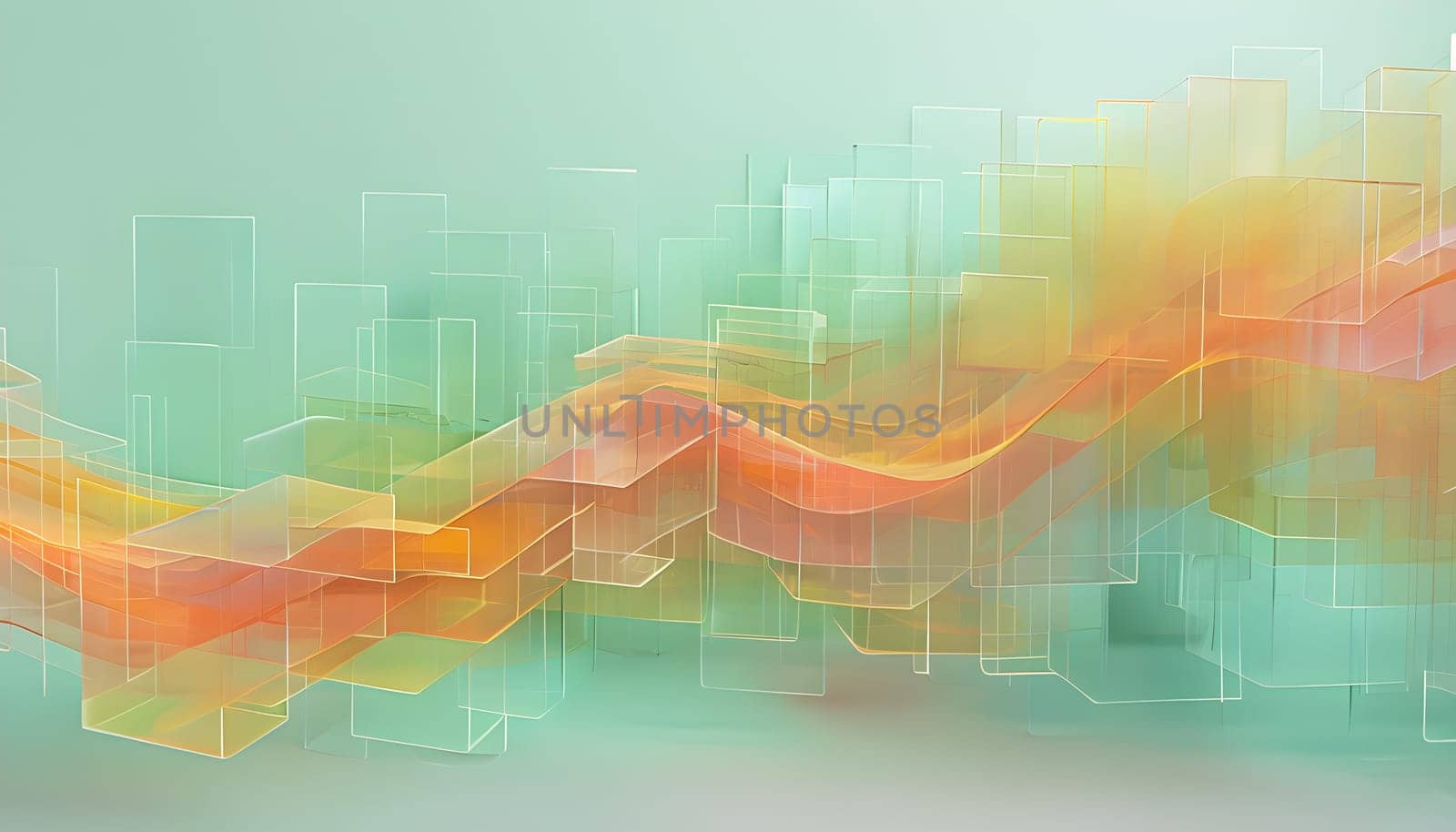 layers of translucent squares moving in a synchronized flow, resembling dynamic data visualization, AI generated